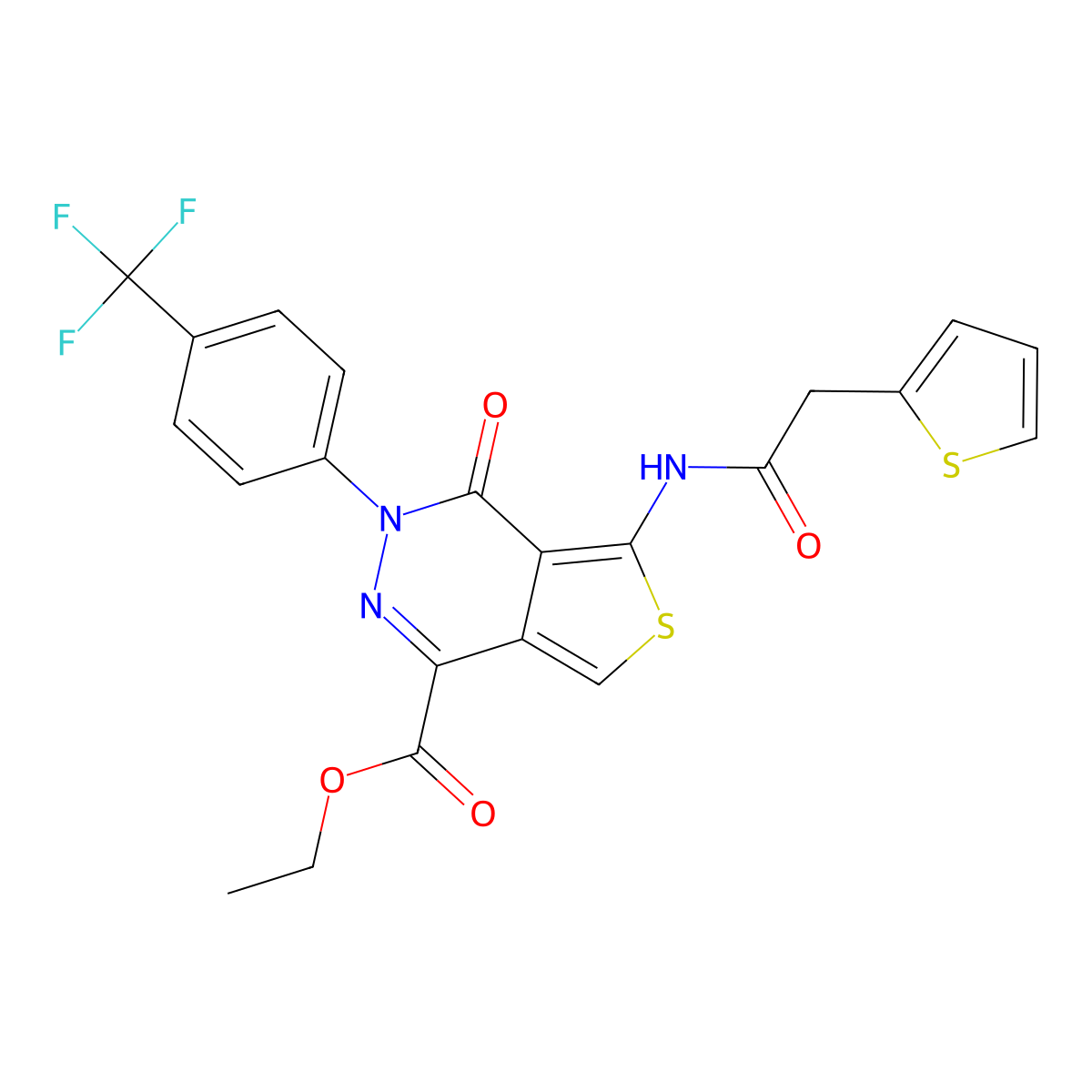 Ethyl 4-oxo-5-(2-(thiophen-2-yl)acetamido)-3-(4-(trifluoromethyl)phenyl)-3,4-dihydrothieno[3,4-d]pyridazine-1-carboxylate molecular structure, CAS 851951-46-7