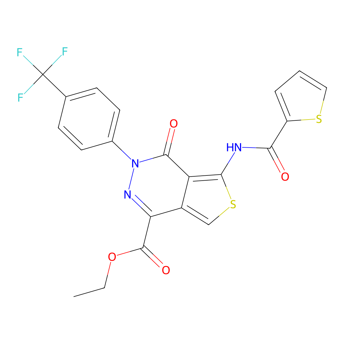 Ethyl 4-oxo-5-(thiophene-2-carbonylamino)-3-[4-(trifluoromethyl)phenyl]thieno[3,4-d]pyridazine-1-carboxylate molecular structure, CAS 851951-49-0