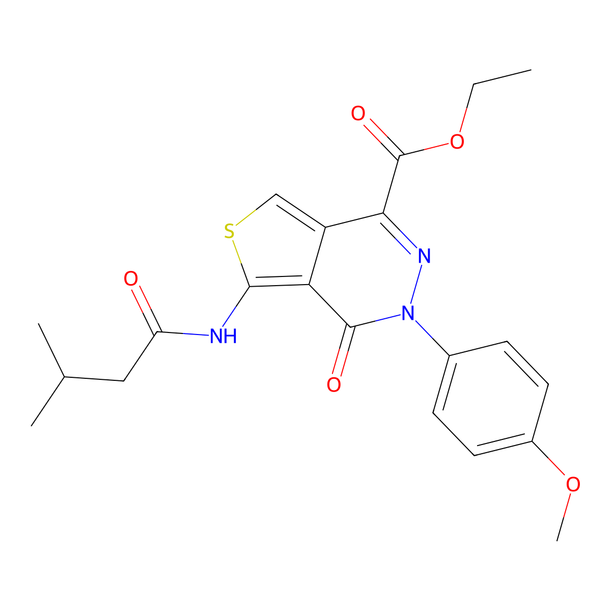 Ethyl 3-(4-methoxyphenyl)-5-(3-methylbutanoylamino)-4-oxothieno[3,4-d]pyridazine-1-carboxylate molecular structure, CAS 851951-55-8