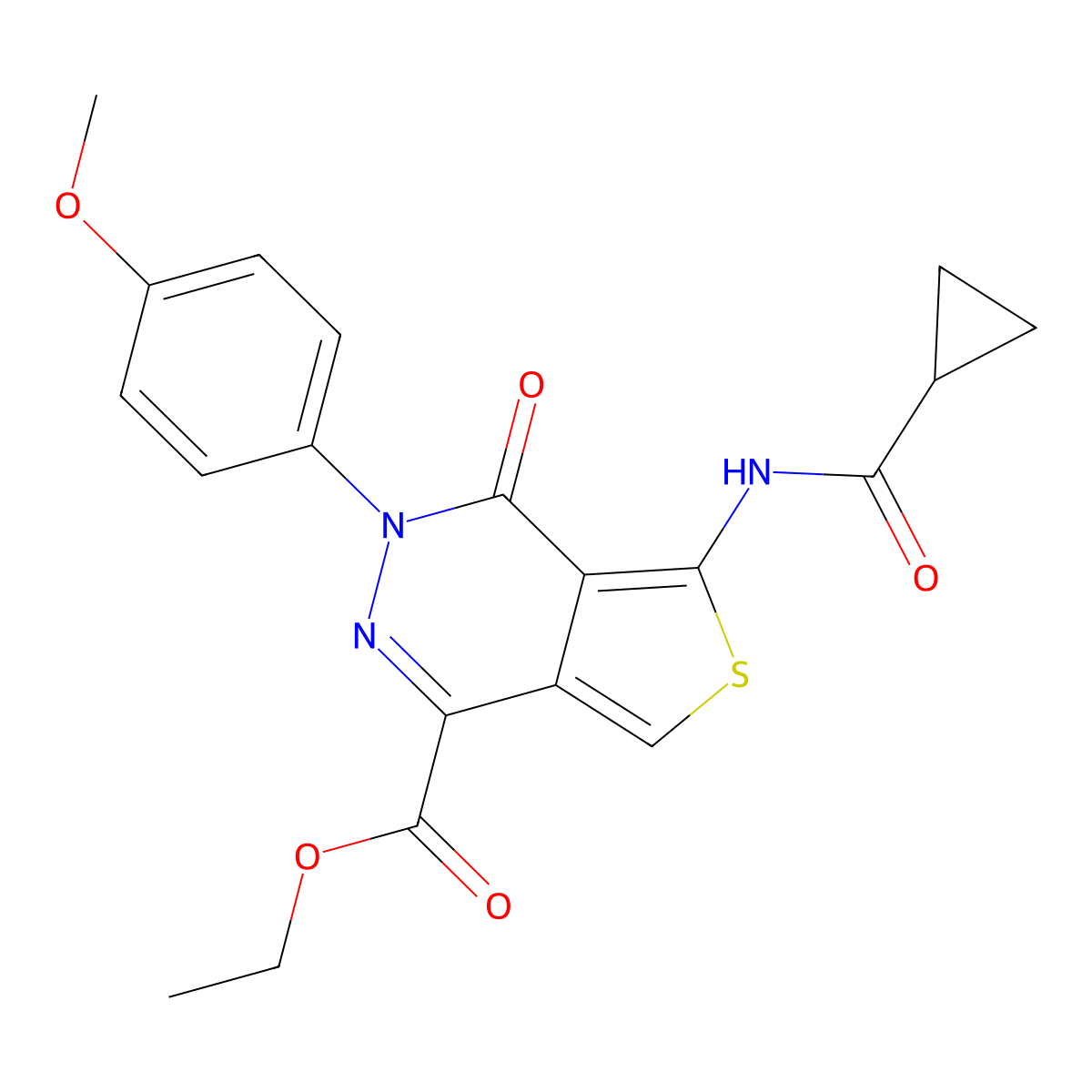 Ethyl 5-(cyclopropanecarboxamido)-3-(4-methoxyphenyl)-4-oxo-3,4-dihydrothieno[3,4-d]pyridazine-1-carboxylate molecular structure, CAS 851951-59-2