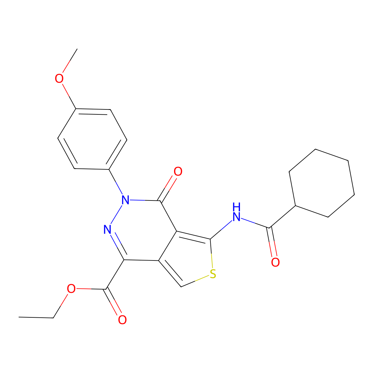 Ethyl 5-(cyclohexanecarbonylamino)-3-(4-methoxyphenyl)-4-oxothieno[3,4-d]pyridazine-1-carboxylate molecular structure, CAS 851951-61-6