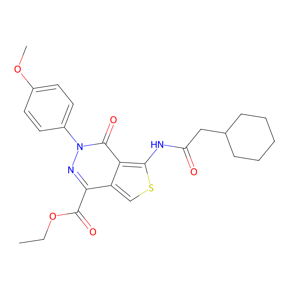 Ethyl 5-(2-cyclohexylacetamido)-3-(4-methoxyphenyl)-4-oxo-3,4-dihydrothieno[3,4-d]pyridazine-1-carboxylate molecular structure, CAS 851951-62-7