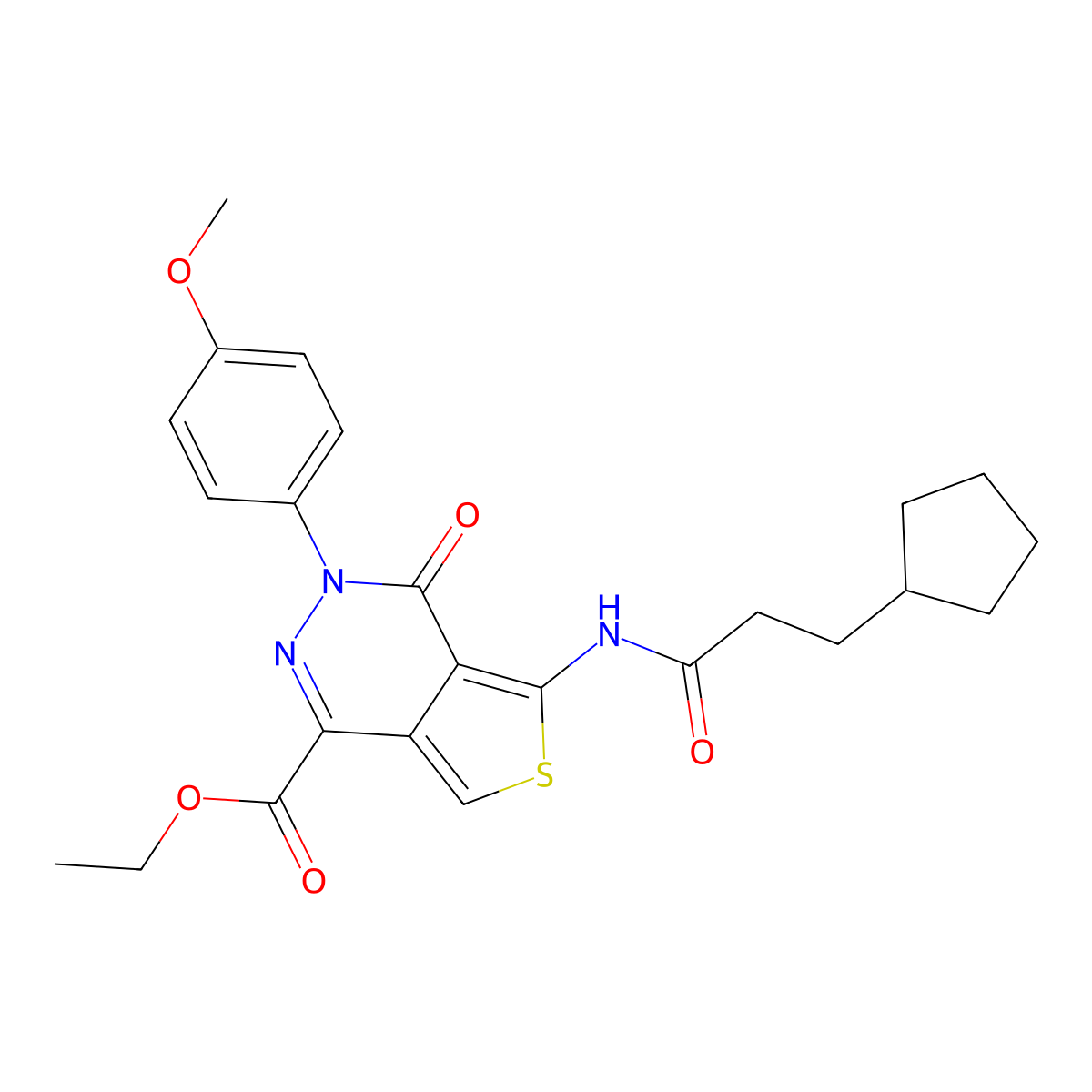 Ethyl 5-(3-cyclopentylpropanamido)-3-(4-methoxyphenyl)-4-oxo-3,4-dihydrothieno[3,4-d]pyridazine-1-carboxylate molecular structure, CAS 851951-63-8