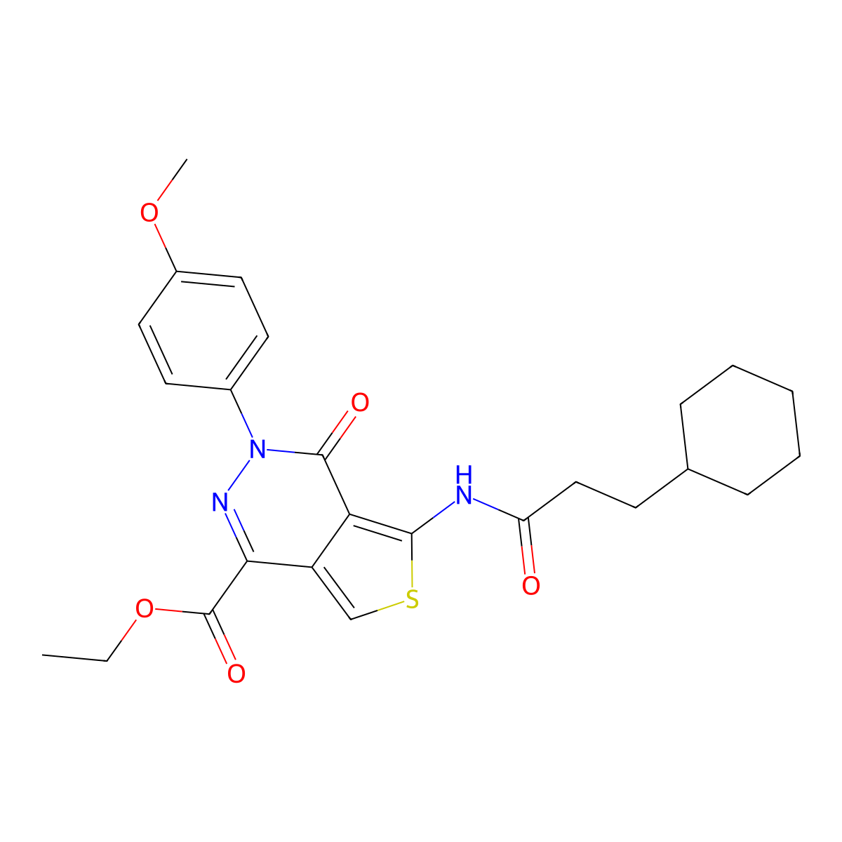 Ethyl 5-(3-cyclohexylpropanoylamino)-3-(4-methoxyphenyl)-4-oxothieno[3,4-d]pyridazine-1-carboxylate molecular structure, CAS 851951-64-9