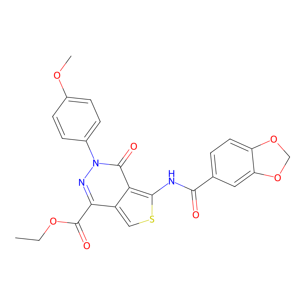Ethyl 5-(1,3-benzodioxole-5-carbonylamino)-3-(4-methoxyphenyl)-4-oxothieno[3,4-d]pyridazine-1-carboxylate molecular structure, CAS 851951-89-8