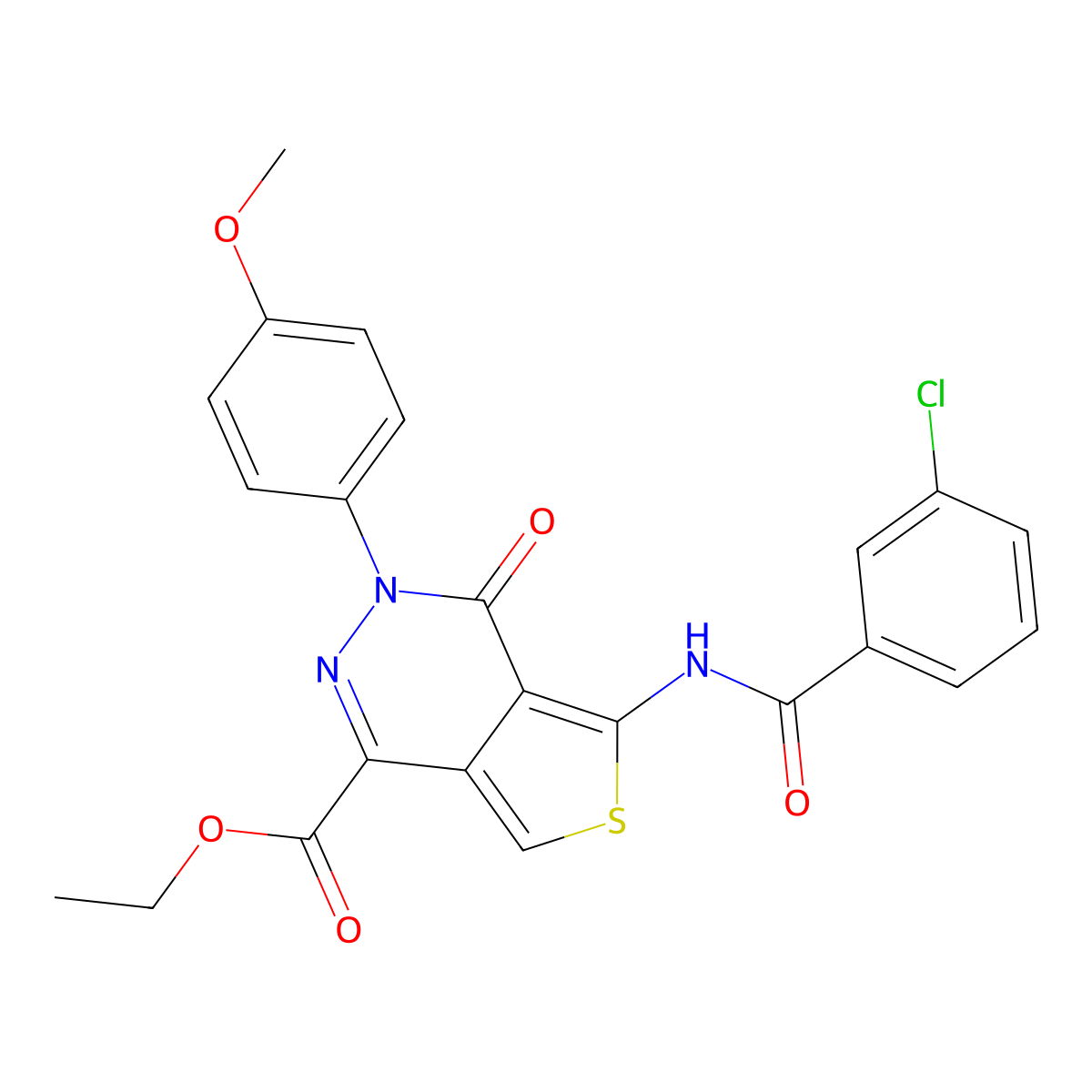 Ethyl 5-(3-chlorobenzamido)-3-(4-methoxyphenyl)-4-oxo-3,4-dihydrothieno[3,4-d]pyridazine-1-carboxylate molecular structure, CAS 851951-98-9