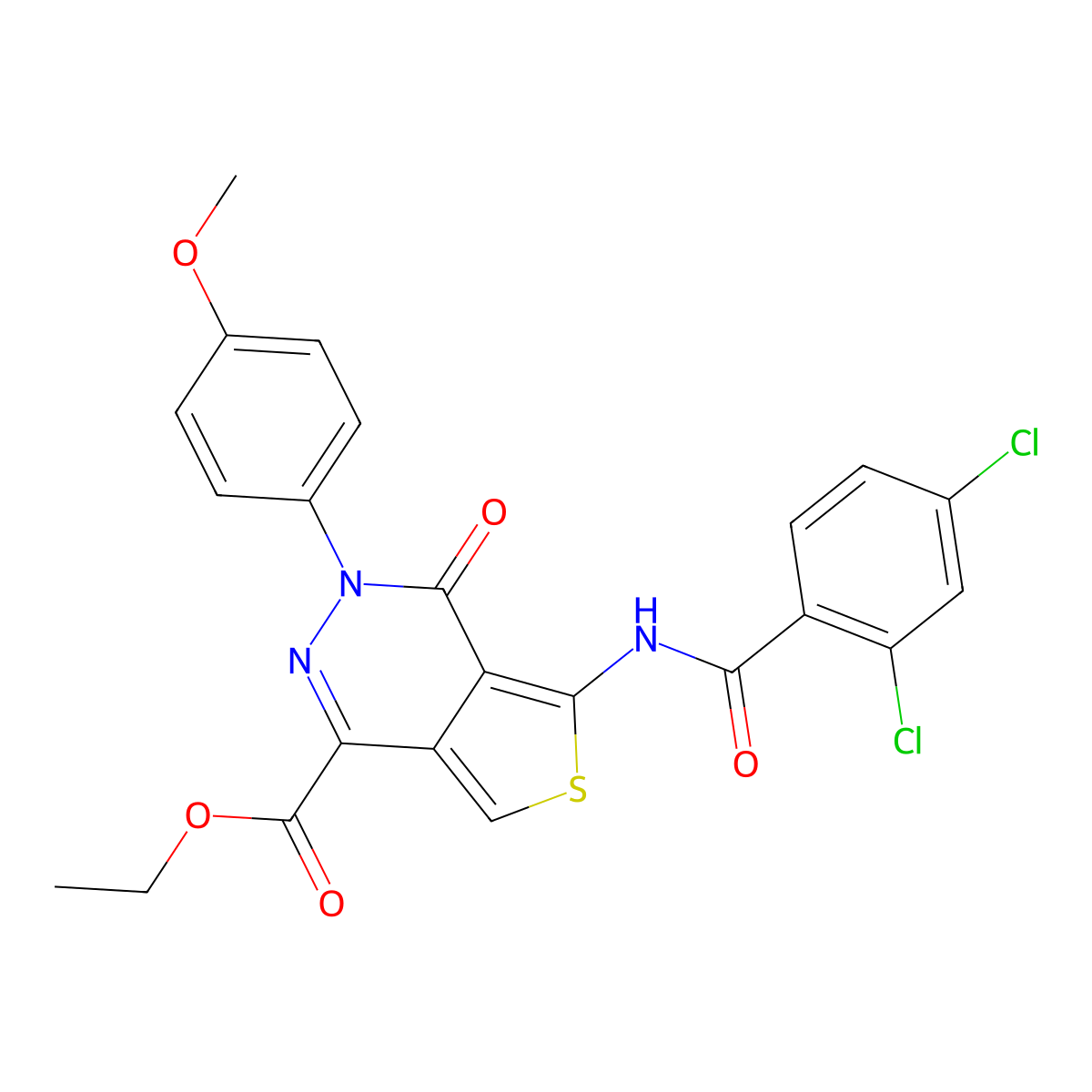 Ethyl 5-(2,4-dichlorobenzamido)-3-(4-methoxyphenyl)-4-oxo-3,4-dihydrothieno[3,4-d]pyridazine-1-carboxylate molecular structure, CAS 851952-06-2