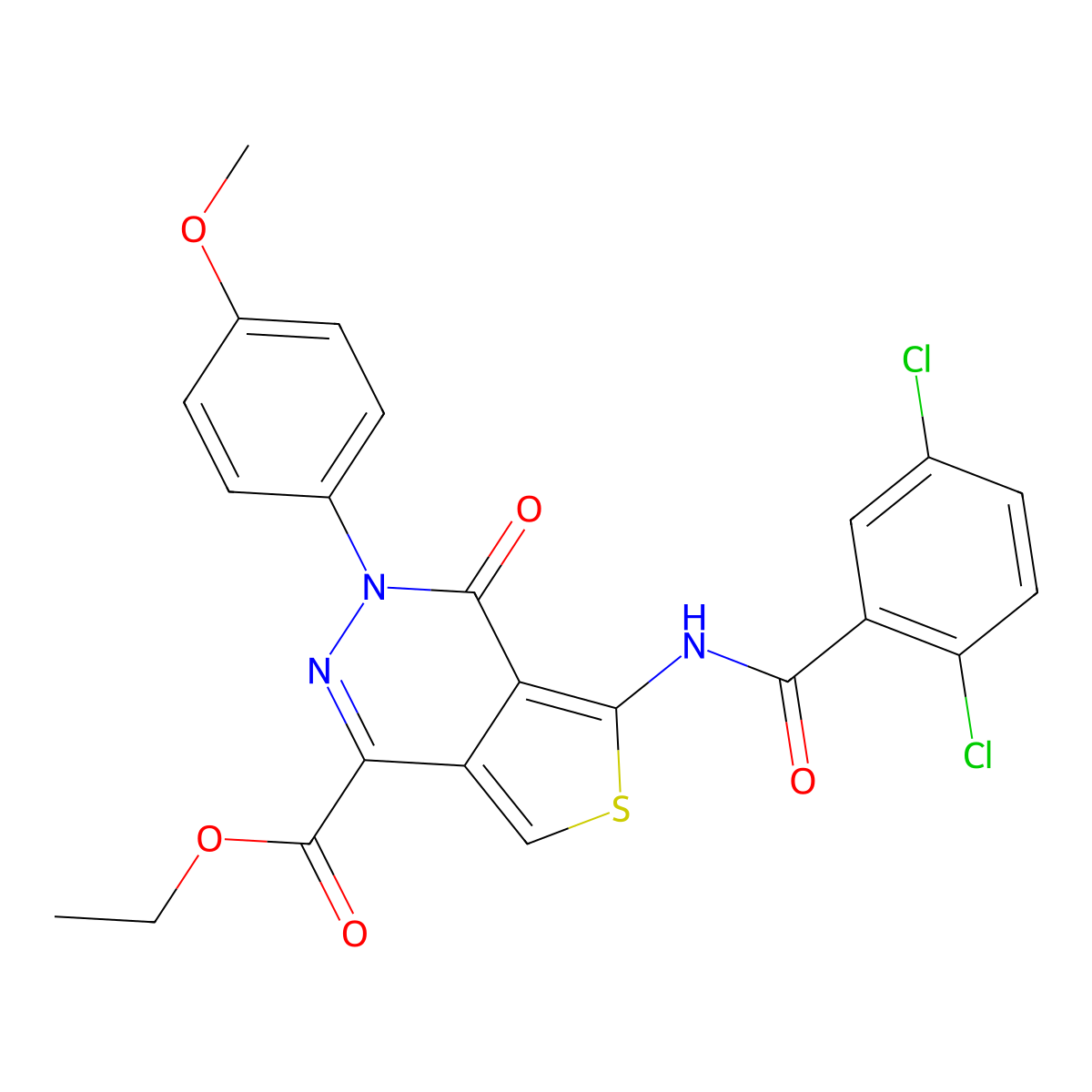 Ethyl 5-(2,5-dichlorobenzamido)-3-(4-methoxyphenyl)-4-oxo-3,4-dihydrothieno[3,4-d]pyridazine-1-carboxylate molecular structure, CAS 851952-07-3