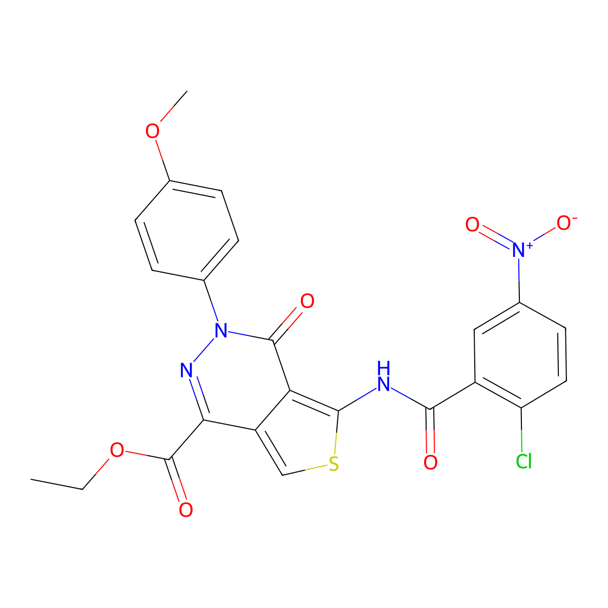 Ethyl 5-(2-chloro-5-nitrobenzamido)-3-(4-methoxyphenyl)-4-oxo-3,4-dihydrothieno[3,4-d]pyridazine-1-carboxylate molecular structure, CAS 851952-16-4