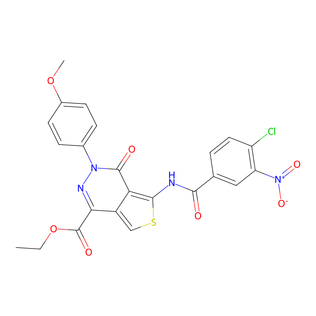 Ethyl 5-(4-chloro-3-nitrobenzamido)-3-(4-methoxyphenyl)-4-oxo-3,4-dihydrothieno[3,4-d]pyridazine-1-carboxylate molecular structure, CAS 851952-17-5