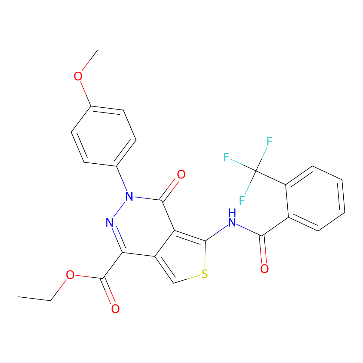 Ethyl 3-(4-methoxyphenyl)-4-oxo-5-[[2-(trifluoromethyl)benzoyl]amino]thieno[3,4-d]pyridazine-1-carboxylate molecular structure, CAS 851952-18-6