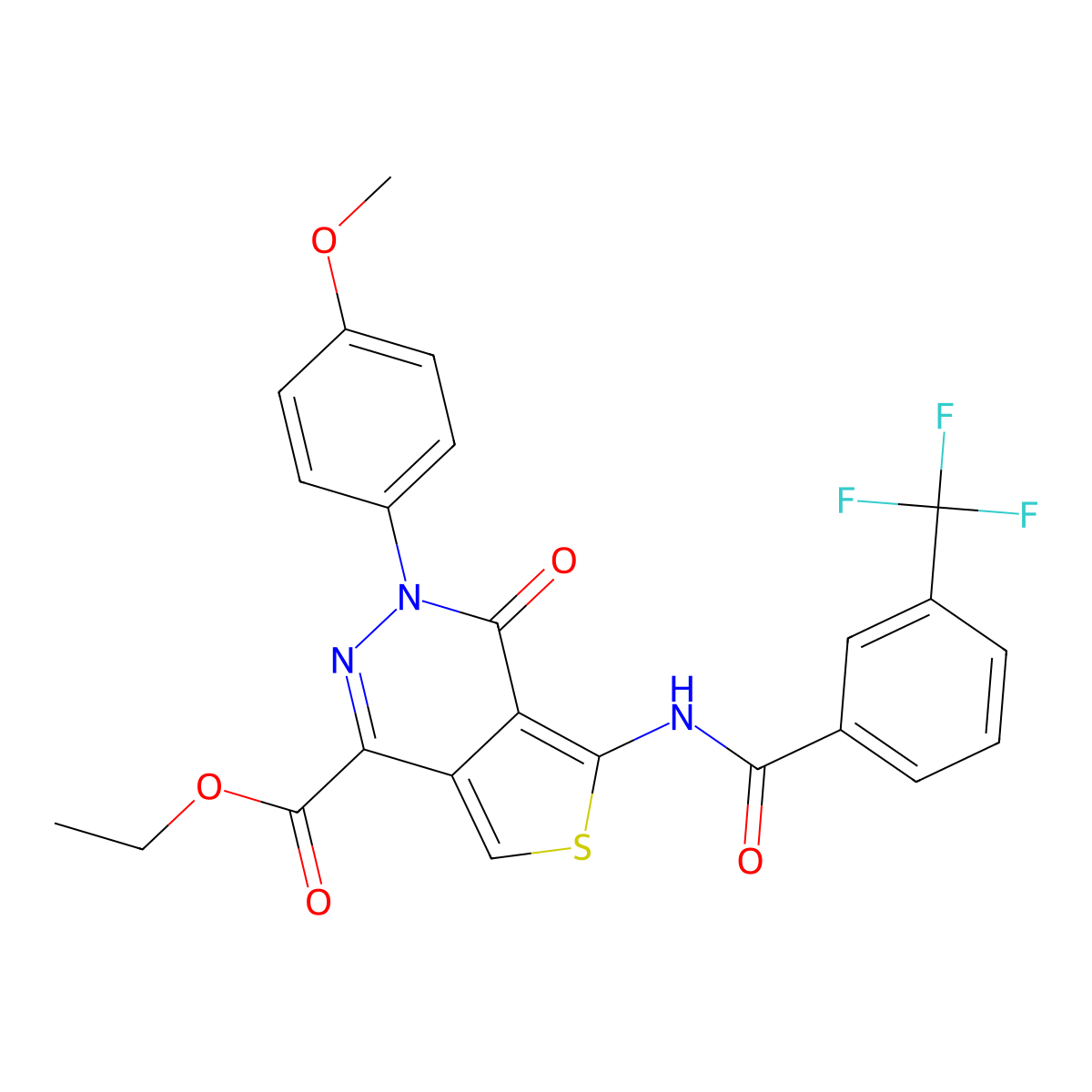 Ethyl 3-(4-methoxyphenyl)-4-oxo-5-[[3-(trifluoromethyl)benzoyl]amino]thieno[3,4-d]pyridazine-1-carboxylate molecular structure, CAS 851952-19-7