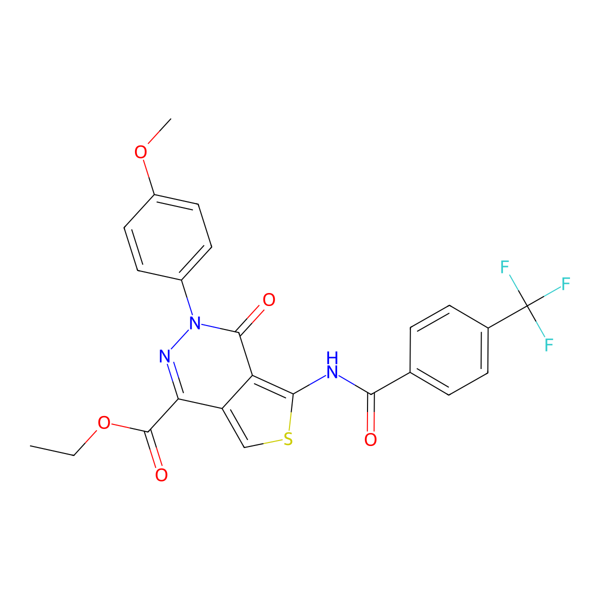 Ethyl 3-(4-methoxyphenyl)-4-oxo-5-(4-(trifluoromethyl)benzamido)-3,4-dihydrothieno[3,4-d]pyridazine-1-carboxylate molecular structure, CAS 851952-20-0
