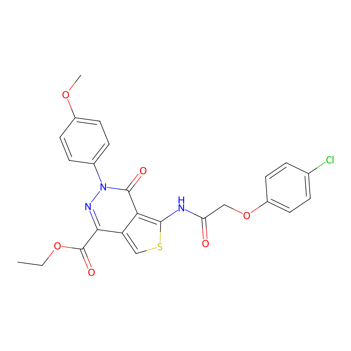 Ethyl 5-[[2-(4-chlorophenoxy)acetyl]amino]-3-(4-methoxyphenyl)-4-oxothieno[3,4-d]pyridazine-1-carboxylate molecular structure, CAS 851952-30-2
