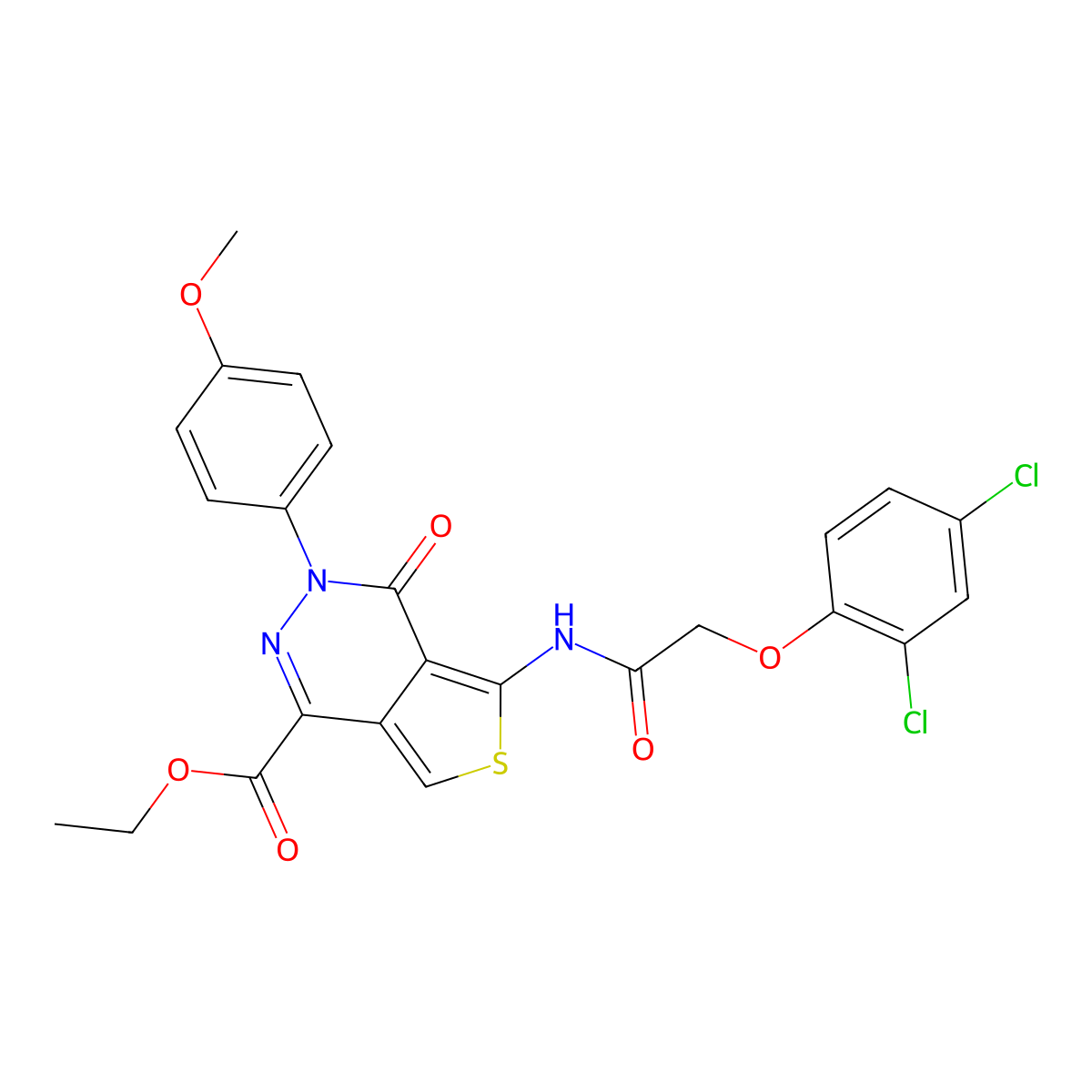 Ethyl 5-[[2-(2,4-dichlorophenoxy)acetyl]amino]-3-(4-methoxyphenyl)-4-oxothieno[3,4-d]pyridazine-1-carboxylate molecular structure, CAS 851952-31-3