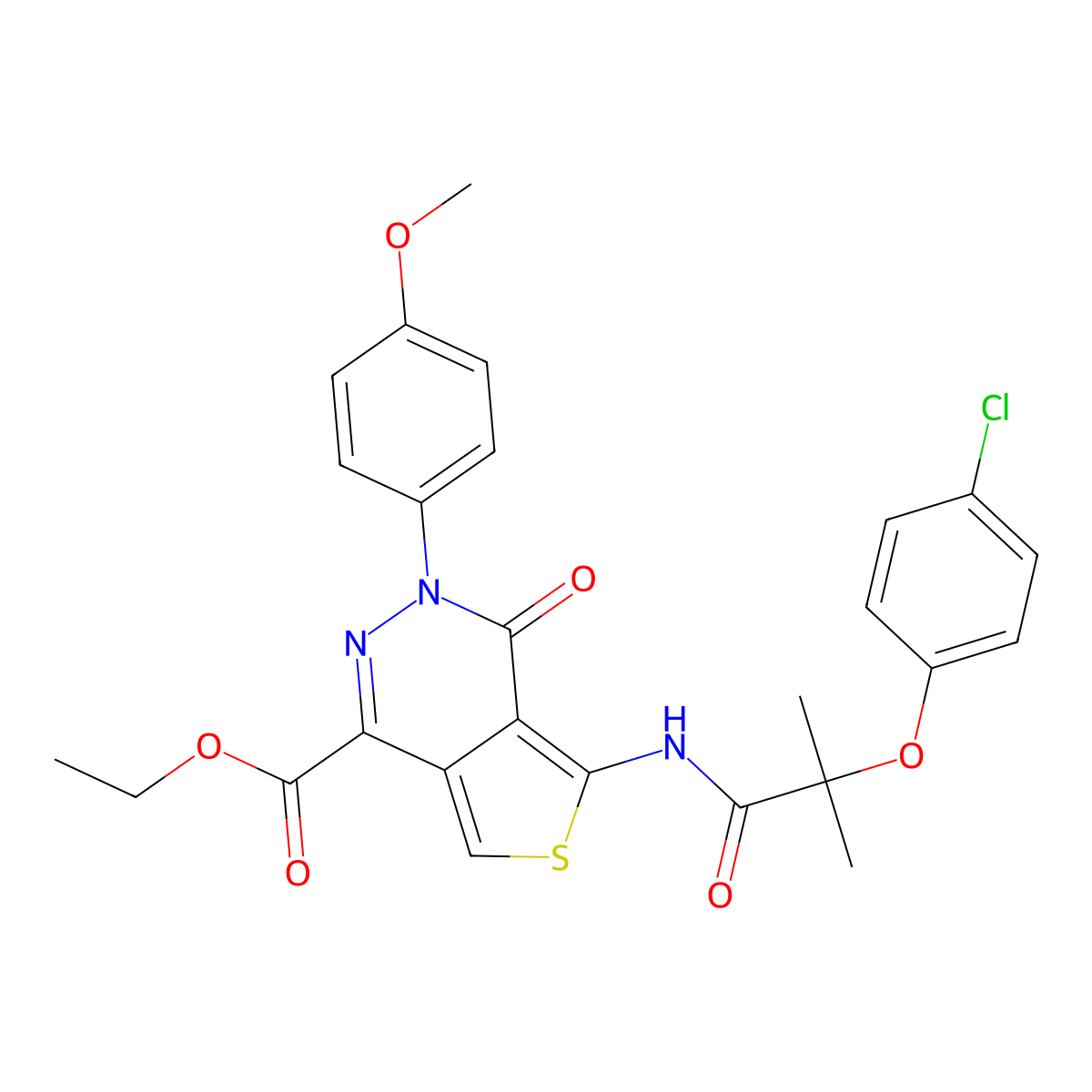 Ethyl 5-(2-(4-chlorophenoxy)-2-methylpropanamido)-3-(4-methoxyphenyl)-4-oxo-3,4-dihydrothieno[3,4-d]pyridazine-1-carboxylate molecular structure, CAS 851952-33-5