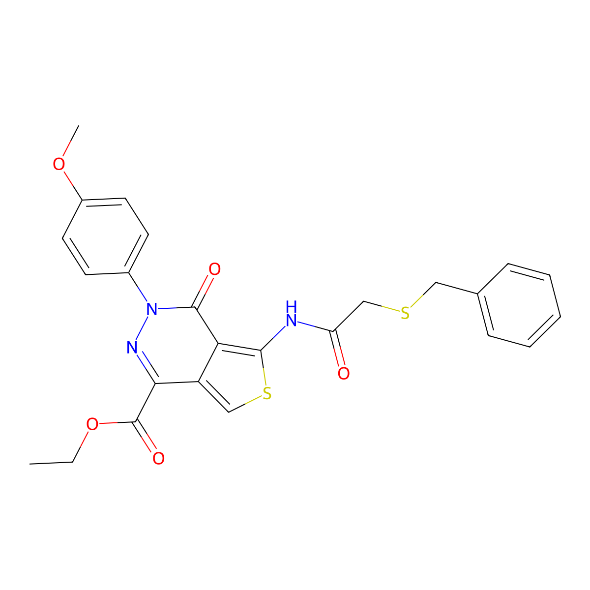 Ethyl 5-[(2-benzylsulfanylacetyl)amino]-3-(4-methoxyphenyl)-4-oxothieno[3,4-d]pyridazine-1-carboxylate molecular structure, CAS 851952-35-7