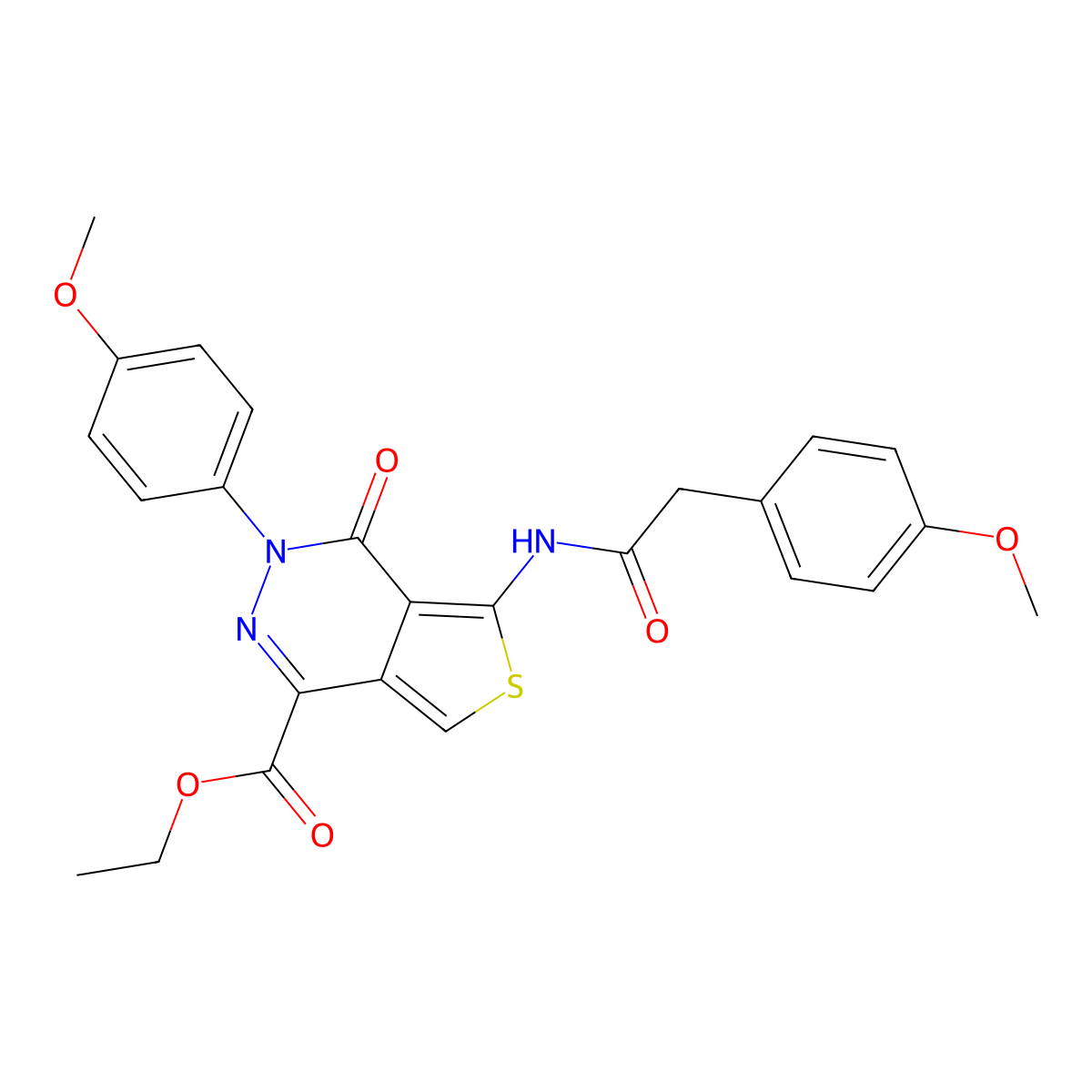 Ethyl 3-(4-methoxyphenyl)-5-(2-(4-methoxyphenyl)acetamido)-4-oxo-3,4-dihydrothieno[3,4-d]pyridazine-1-carboxylate molecular structure, CAS 851952-37-9