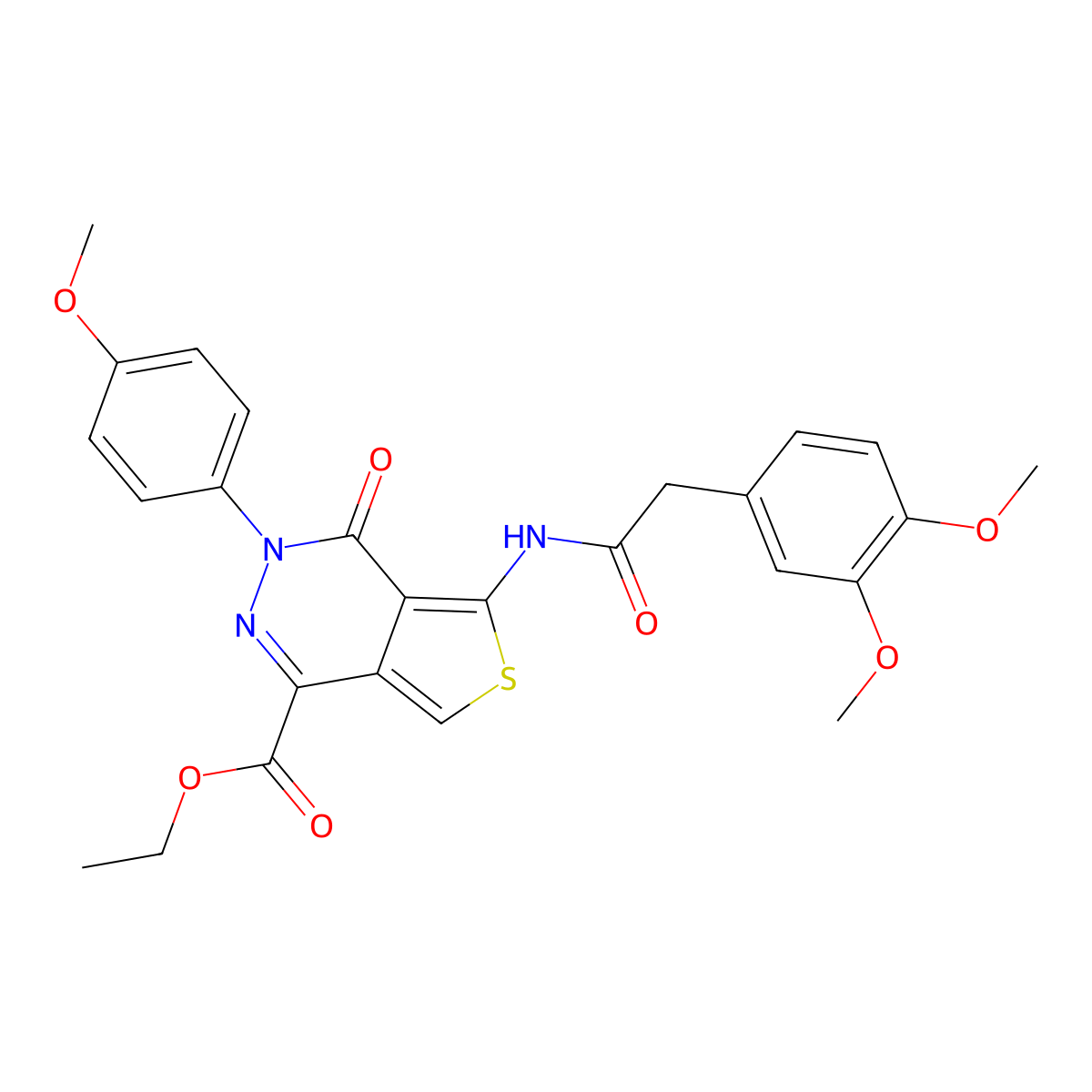 Ethyl 5-(2-(3,4-dimethoxyphenyl)acetamido)-3-(4-methoxyphenyl)-4-oxo-3,4-dihydrothieno[3,4-d]pyridazine-1-carboxylate molecular structure, CAS 851952-38-0