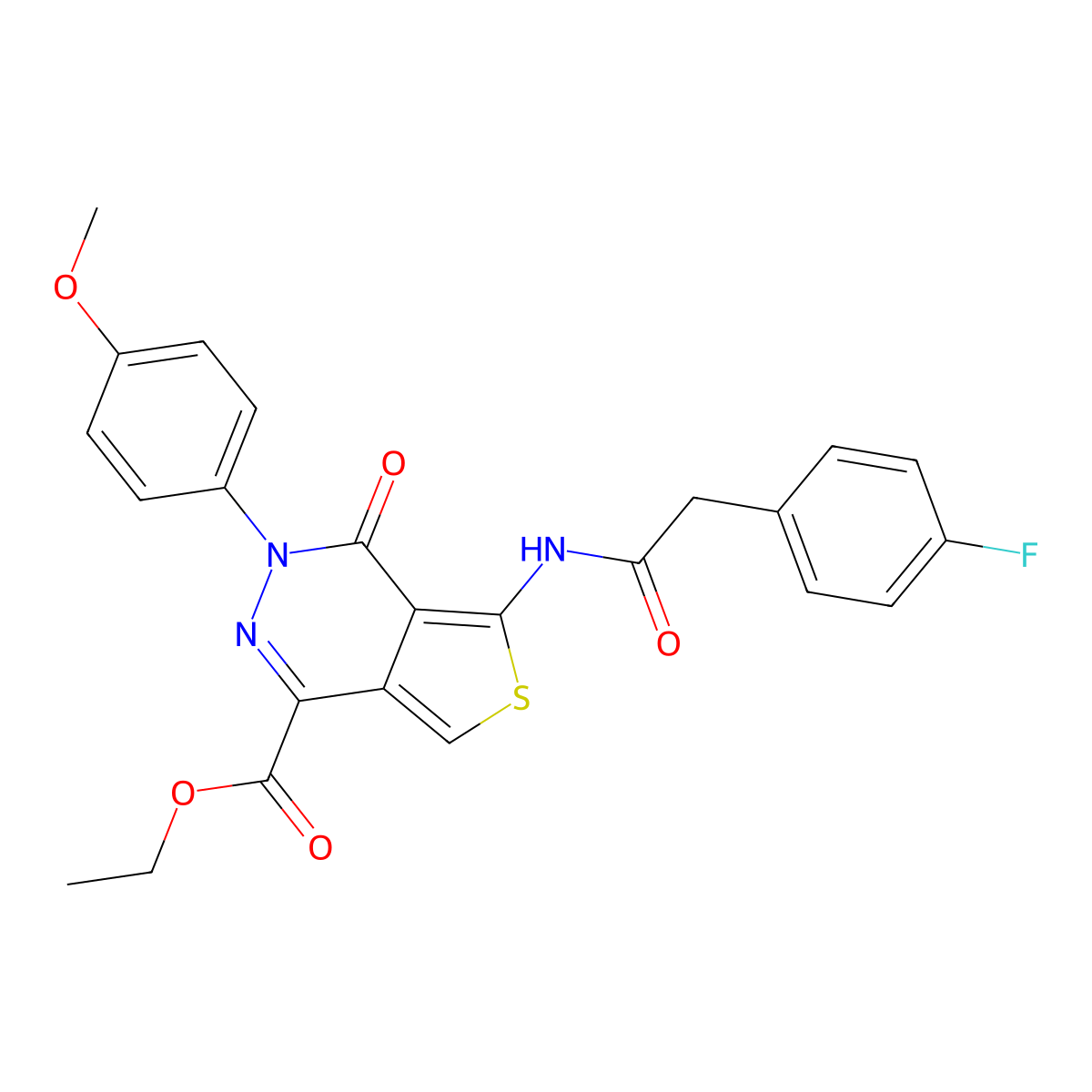 Ethyl 5-[[2-(4-fluorophenyl)acetyl]amino]-3-(4-methoxyphenyl)-4-oxothieno[3,4-d]pyridazine-1-carboxylate molecular structure, CAS 851952-40-4