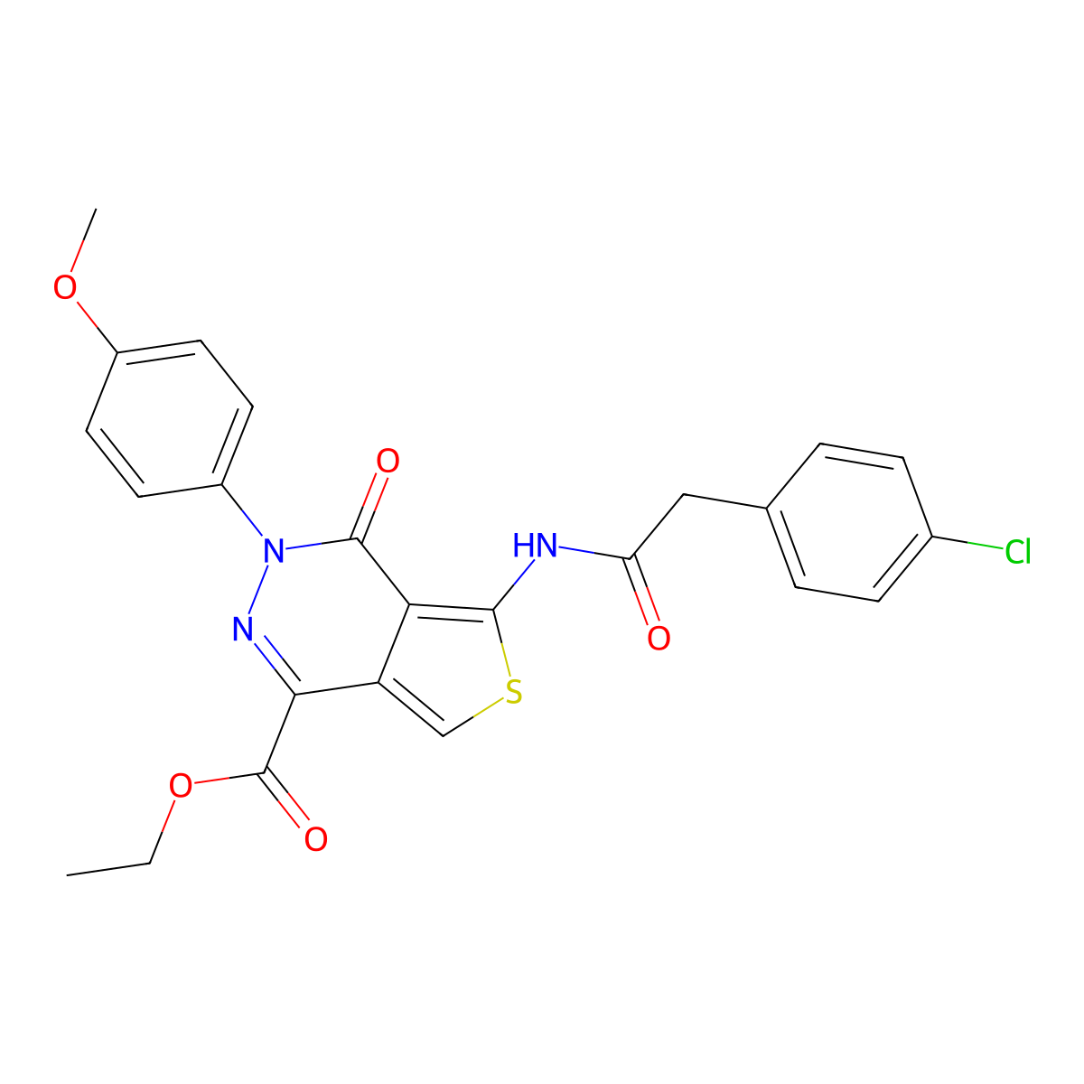 Ethyl 5-[[2-(4-chlorophenyl)acetyl]amino]-3-(4-methoxyphenyl)-4-oxothieno[3,4-d]pyridazine-1-carboxylate molecular structure, CAS 851952-41-5