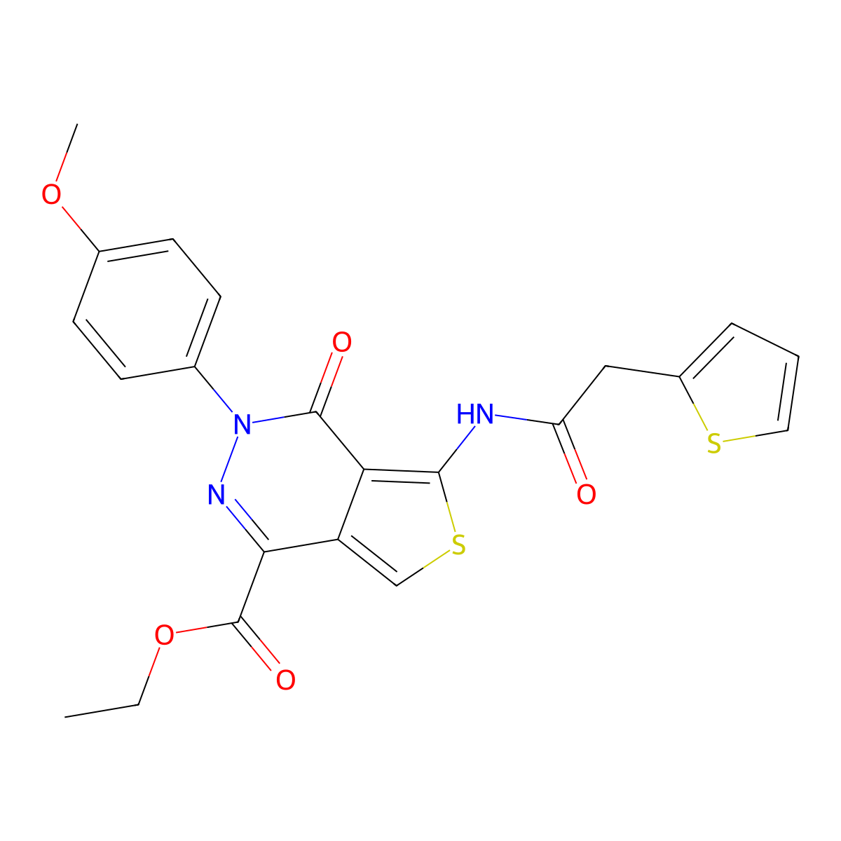Ethyl 3-(4-methoxyphenyl)-4-oxo-5-[(2-thiophen-2-ylacetyl)amino]thieno[3,4-d]pyridazine-1-carboxylate molecular structure, CAS 851952-47-1
