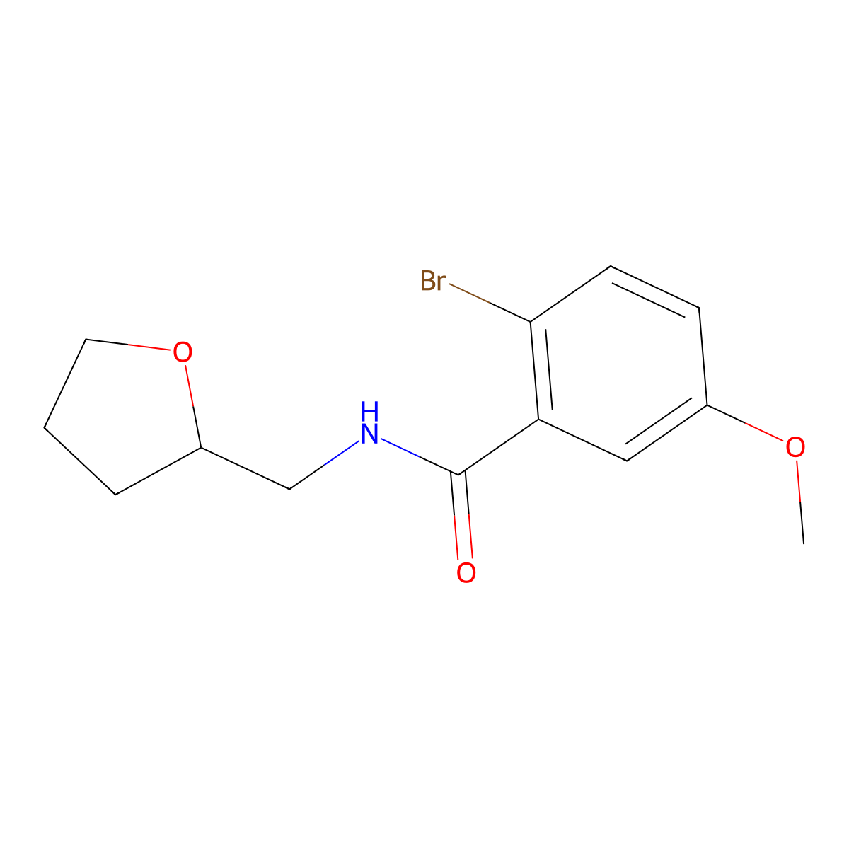 2-Bromo-5-methoxy-N-((tetrahydrofuran-2-yl)methyl)benzamide molecular structure, CAS 851964-91-5