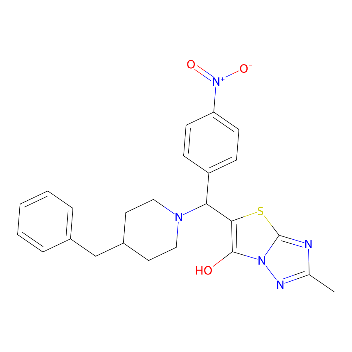 5-((4-Benzylpiperidin-1-yl)(4-nitrophenyl)methyl)-2-methylthiazolo[3,2-b][1,2,4]triazol-6-ol molecular structure, CAS 851969-13-6