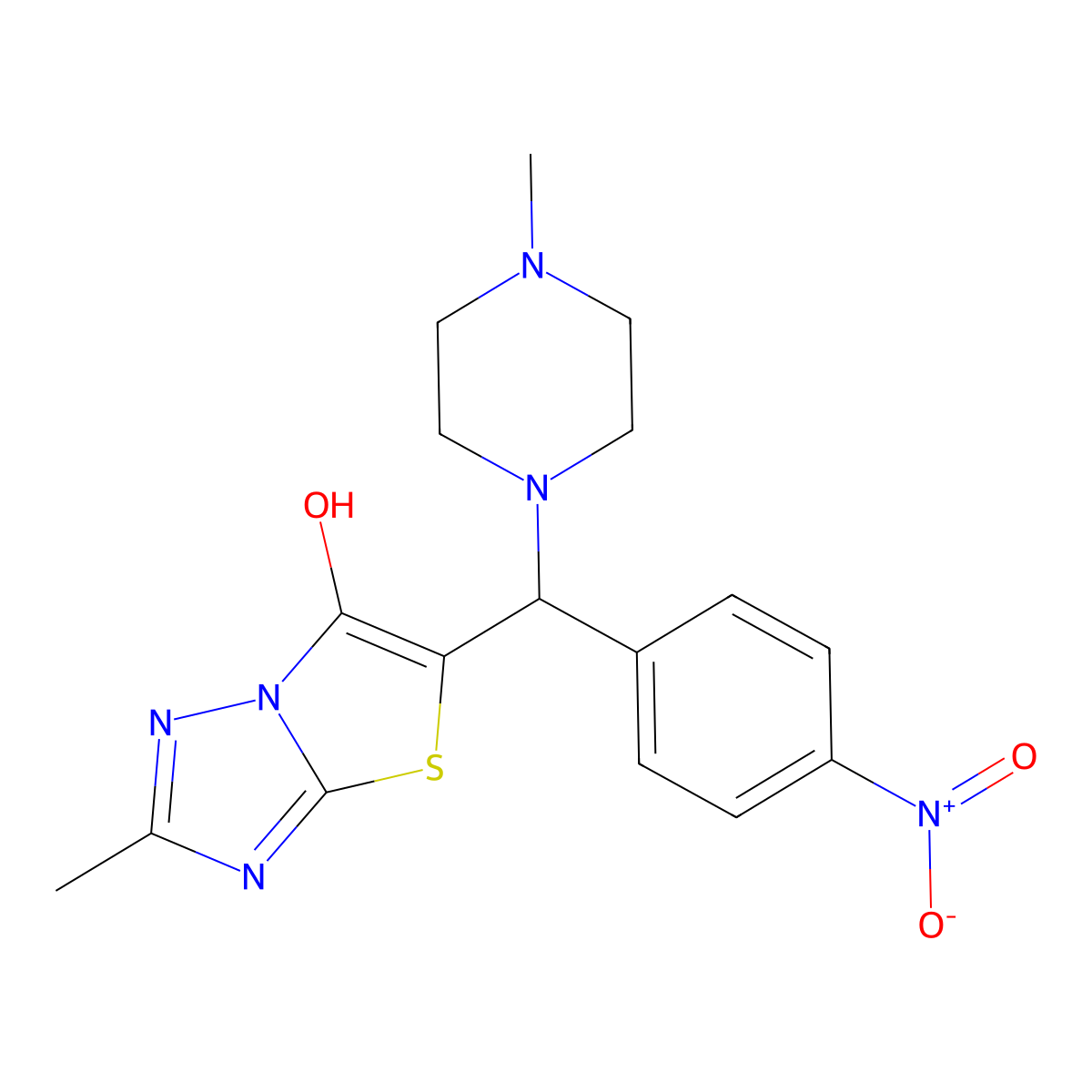 2-Methyl-5-((4-methylpiperazin-1-yl)(4-nitrophenyl)methyl)thiazolo[3,2-b][1,2,4]triazol-6-ol molecular structure, CAS 851969-16-9