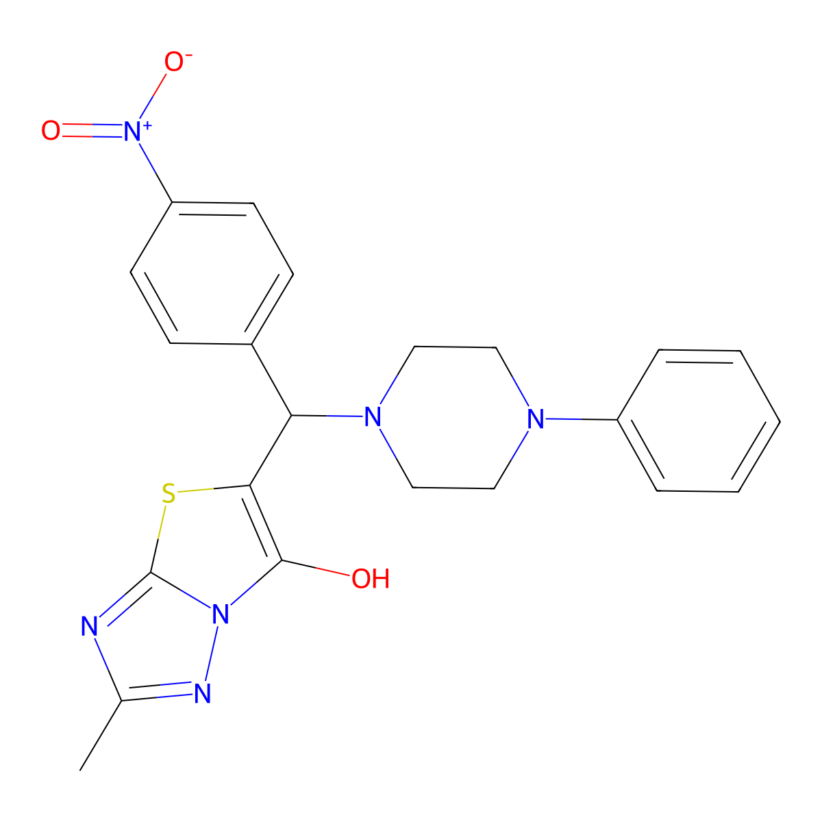 2-Methyl-5-((4-nitrophenyl)(4-phenylpiperazin-1-yl)methyl)thiazolo[3,2-b][1,2,4]triazol-6-ol molecular structure, CAS 851969-18-1