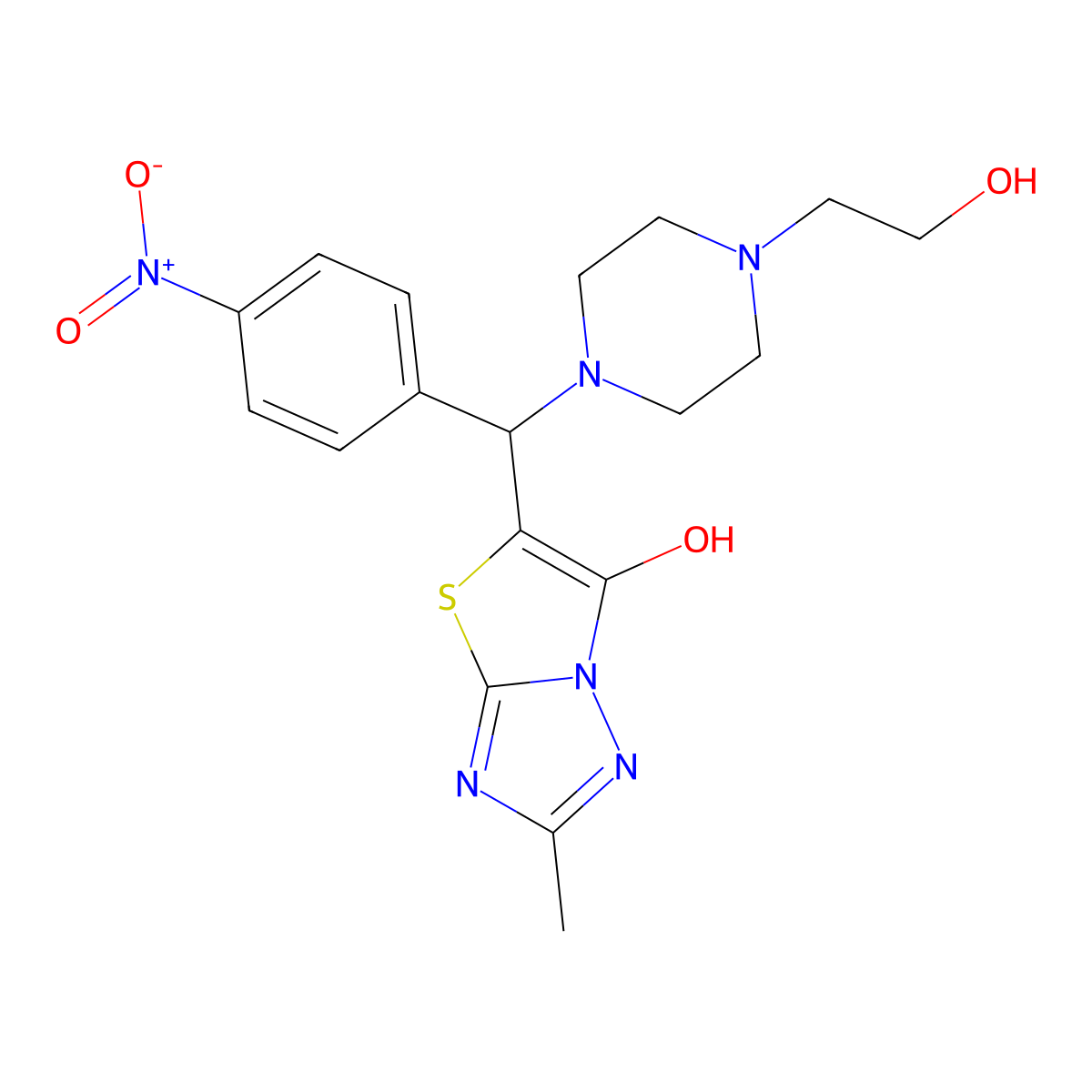 5-((4-(2-Hydroxyethyl)piperazin-1-yl)(4-nitrophenyl)methyl)-2-methylthiazolo[3,2-b][1,2,4]triazol-6-ol molecular structure, CAS 851969-19-2