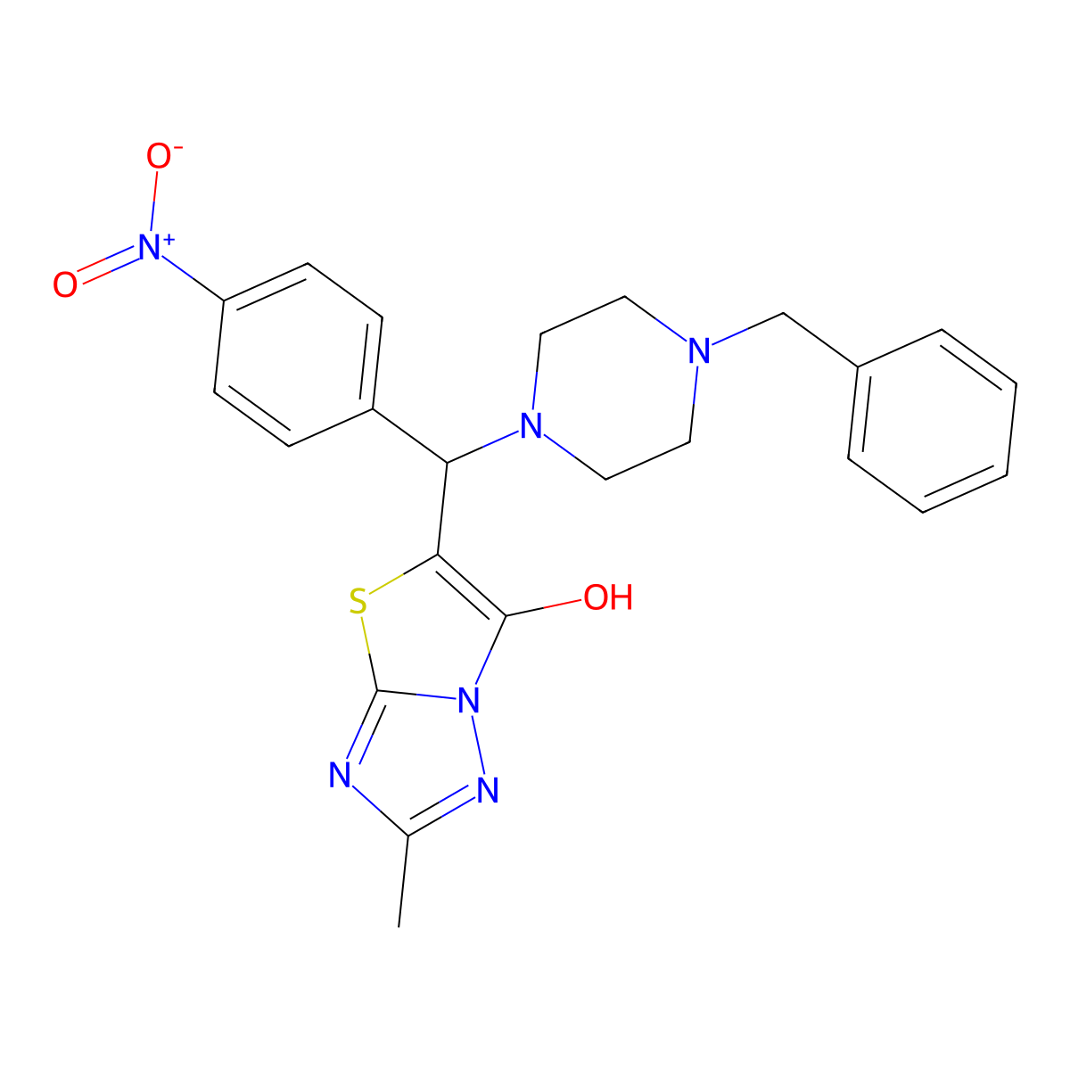 5-((4-Benzylpiperazin-1-yl)(4-nitrophenyl)methyl)-2-methylthiazolo[3,2-b][1,2,4]triazol-6-ol molecular structure, CAS 851969-22-7