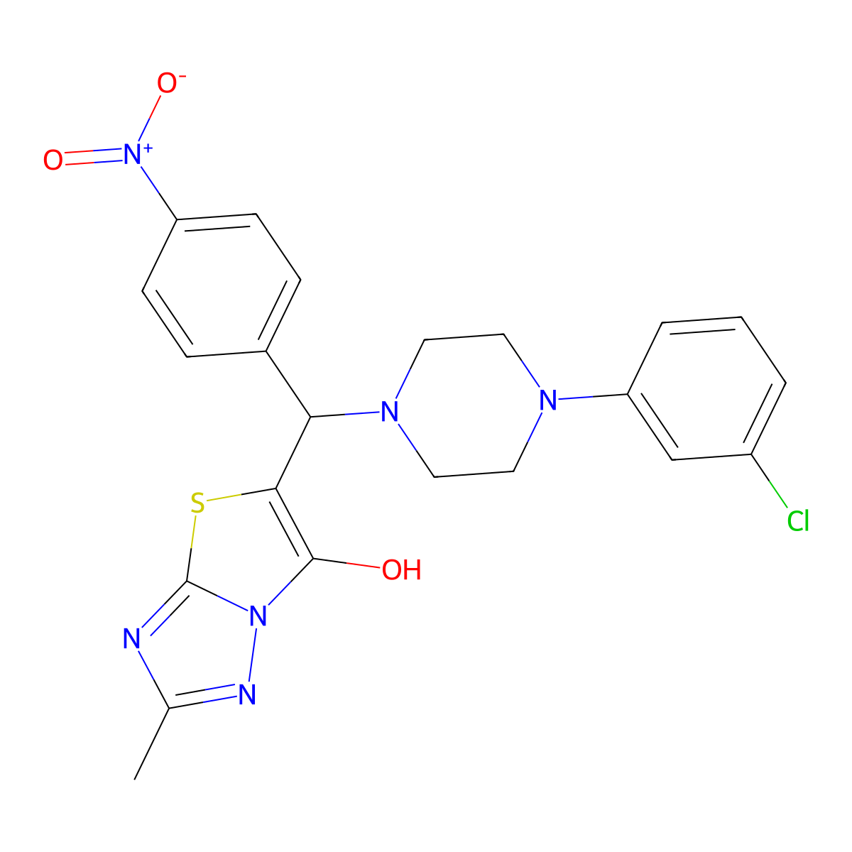 5-((4-(3-Chlorophenyl)piperazin-1-yl)(4-nitrophenyl)methyl)-2-methylthiazolo[3,2-b][1,2,4]triazol-6-ol molecular structure, CAS 851969-23-8