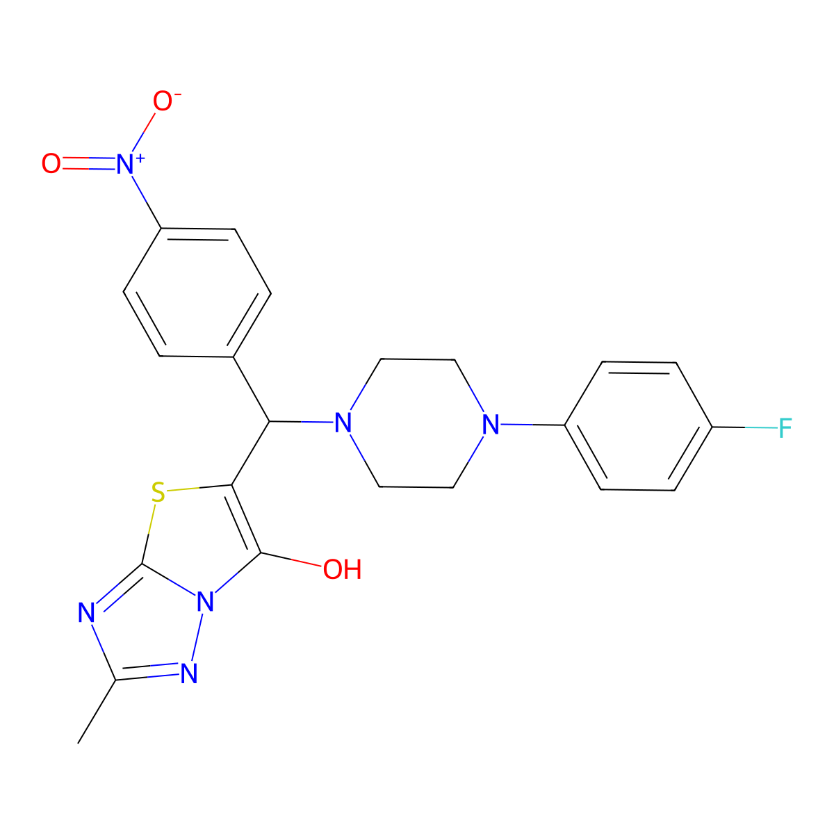 5-((4-(4-Fluorophenyl)piperazin-1-yl)(4-nitrophenyl)methyl)-2-methylthiazolo[3,2-b][1,2,4]triazol-6-ol molecular structure, CAS 851969-25-0