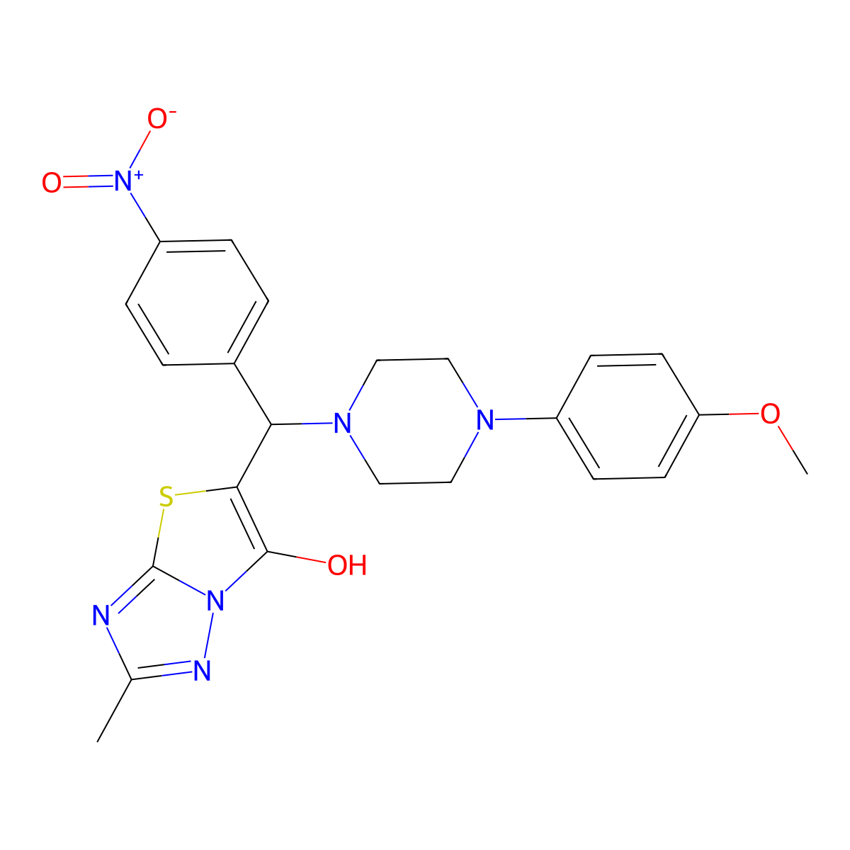 5-((4-(4-Methoxyphenyl)piperazin-1-yl)(4-nitrophenyl)methyl)-2-methylthiazolo[3,2-b][1,2,4]triazol-6-ol molecular structure, CAS 851969-26-1