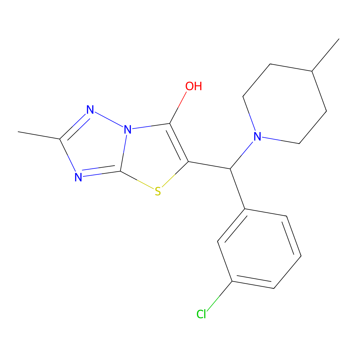 5-((3-Chlorophenyl)(4-methylpiperidin-1-yl)methyl)-2-methylthiazolo[3,2-b][1,2,4]triazol-6-ol molecular structure, CAS 851969-31-8