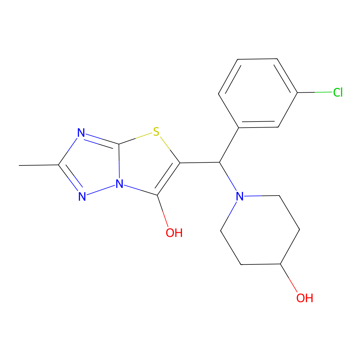 5-((3-Chlorophenyl)(4-hydroxypiperidin-1-yl)methyl)-2-methylthiazolo[3,2-b][1,2,4]triazol-6-ol molecular structure, CAS 851969-32-9
