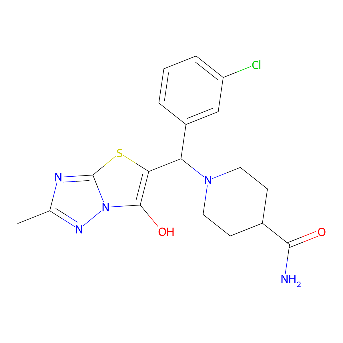 1-((3-Chlorophenyl)(6-hydroxy-2-methylthiazolo[3,2-b][1,2,4]triazol-5-yl)methyl)piperidine-4-carboxamide molecular structure, CAS 851969-35-2
