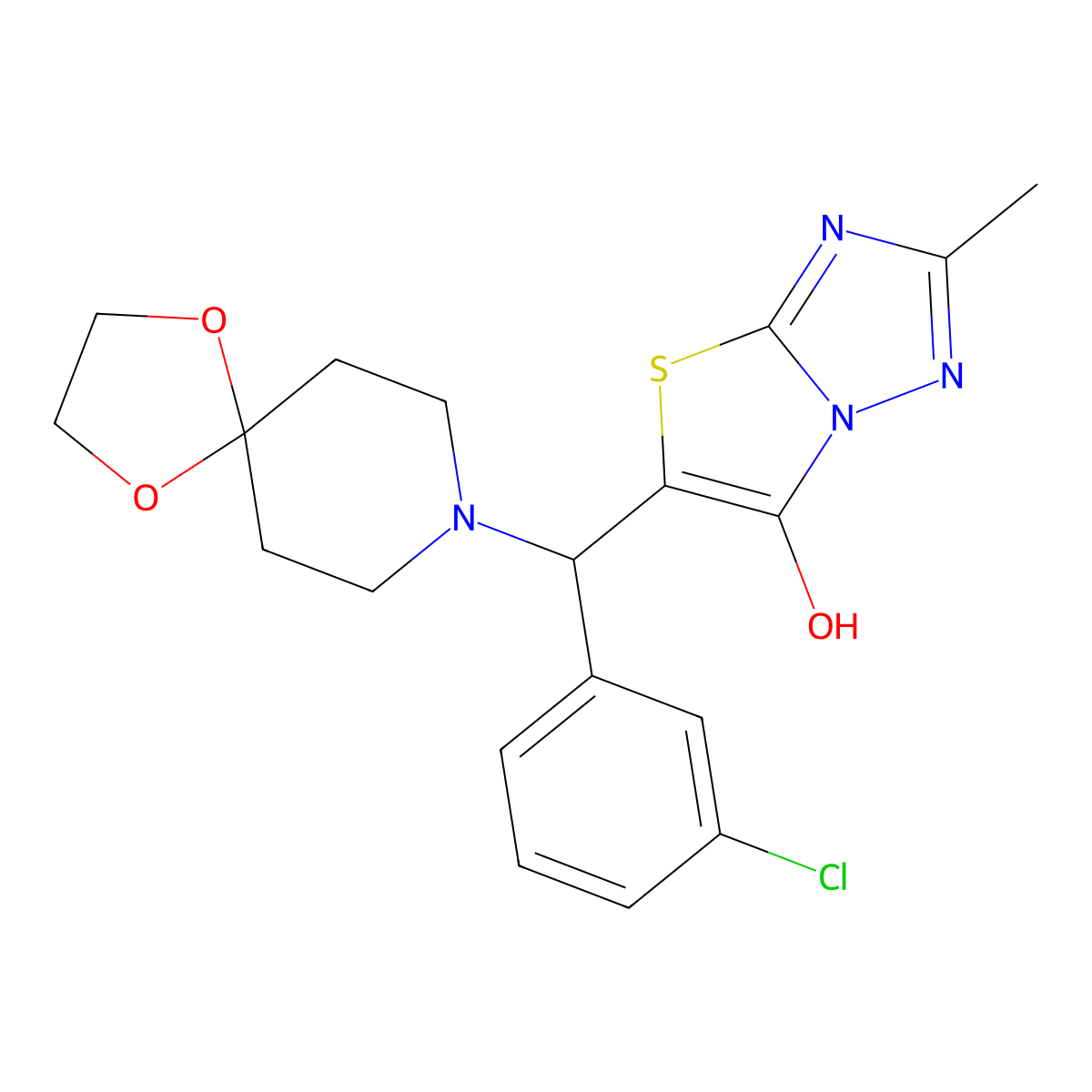 5-((3-Chlorophenyl)(1,4-dioxa-8-azaspiro[4.5]decan-8-yl)methyl)-2-methylthiazolo[3,2-b][1,2,4]triazol-6-ol molecular structure, CAS 851969-37-4