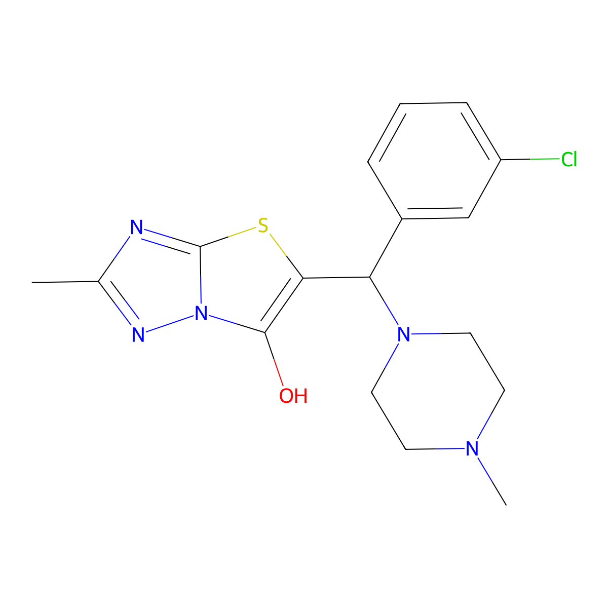 5-((3-Chlorophenyl)(4-methylpiperazin-1-yl)methyl)-2-methylthiazolo[3,2-b][1,2,4]triazol-6-ol molecular structure, CAS 851969-39-6