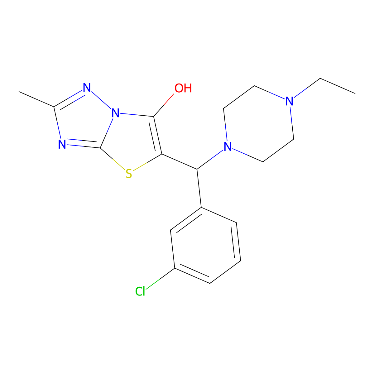 5-((3-Chlorophenyl)(4-ethylpiperazin-1-yl)methyl)-2-methylthiazolo[3,2-b][1,2,4]triazol-6-ol molecular structure, CAS 851969-40-9