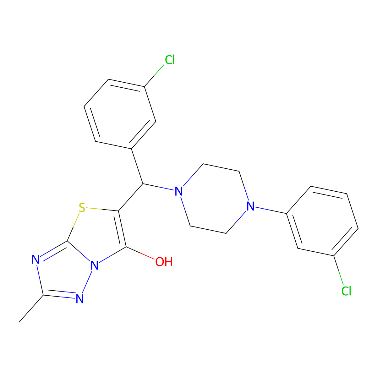 5-((3-Chlorophenyl)(4-(3-chlorophenyl)piperazin-1-yl)methyl)-2-methylthiazolo[3,2-b][1,2,4]triazol-6-ol molecular structure, CAS 851969-45-4
