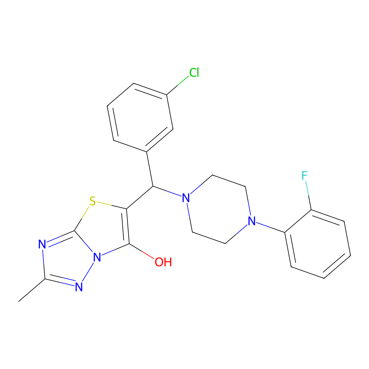 5-((3-Chlorophenyl)(4-(2-fluorophenyl)piperazin-1-yl)methyl)-2-methylthiazolo[3,2-b][1,2,4]triazol-6-ol molecular structure, CAS 851969-46-5