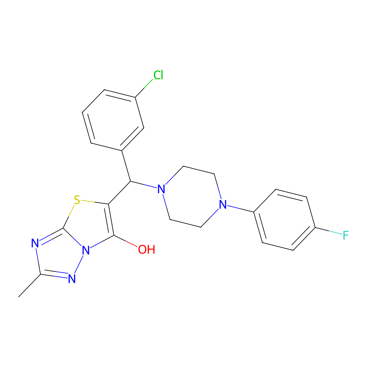 5-((3-Chlorophenyl)(4-(4-fluorophenyl)piperazin-1-yl)methyl)-2-methylthiazolo[3,2-b][1,2,4]triazol-6-ol molecular structure, CAS 851969-47-6