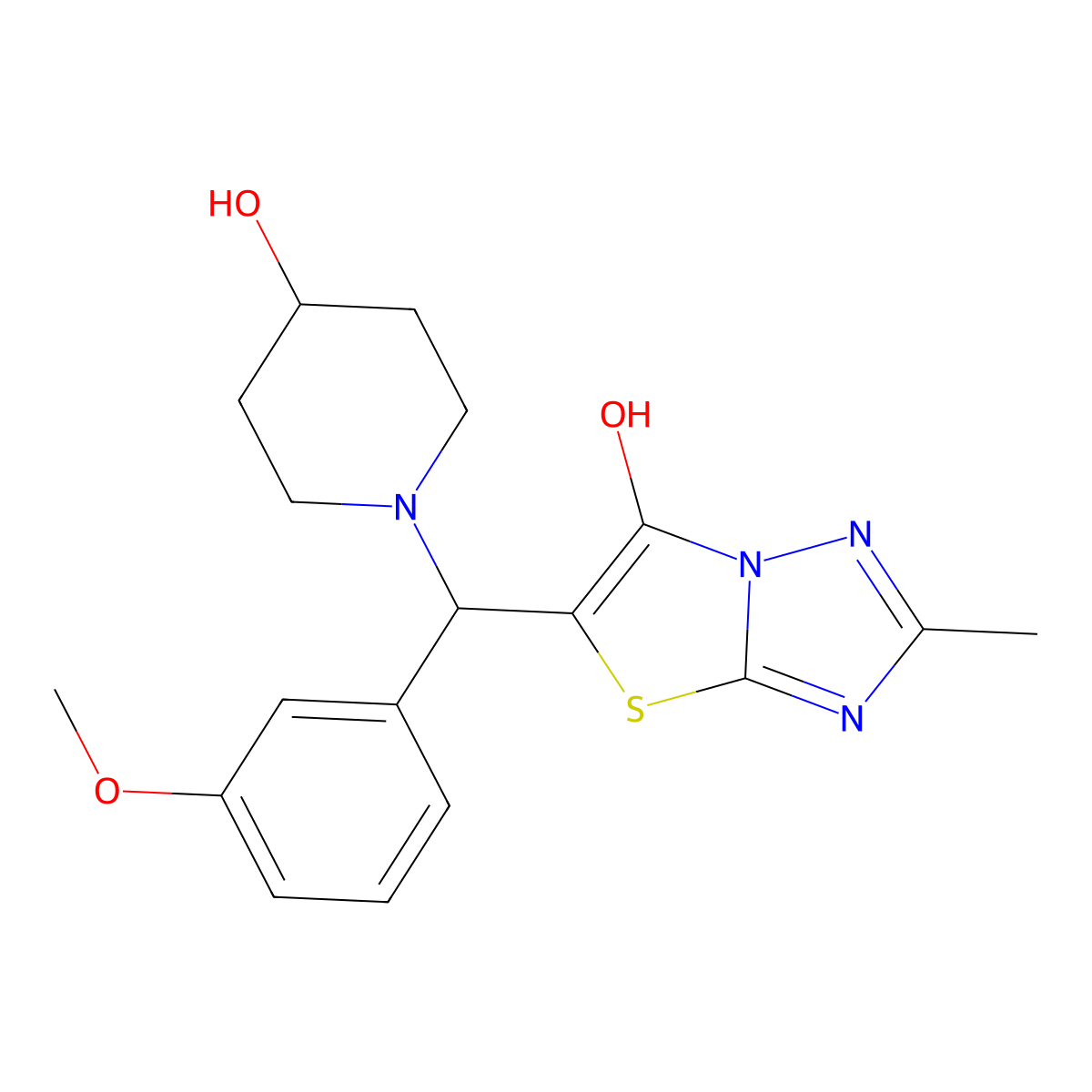 5-((4-Hydroxypiperidin-1-yl)(3-methoxyphenyl)methyl)-2-methylthiazolo[3,2-b][1,2,4]triazol-6-ol molecular structure, CAS 851969-54-5