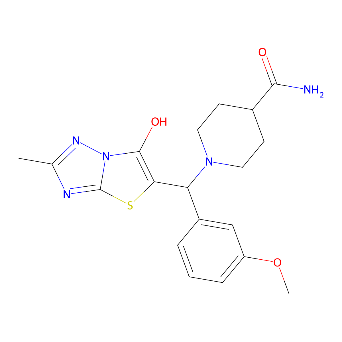 1-((6-Hydroxy-2-methylthiazolo[3,2-b][1,2,4]triazol-5-yl)(3-methoxyphenyl)methyl)piperidine-4-carboxamide molecular structure, CAS 851969-57-8