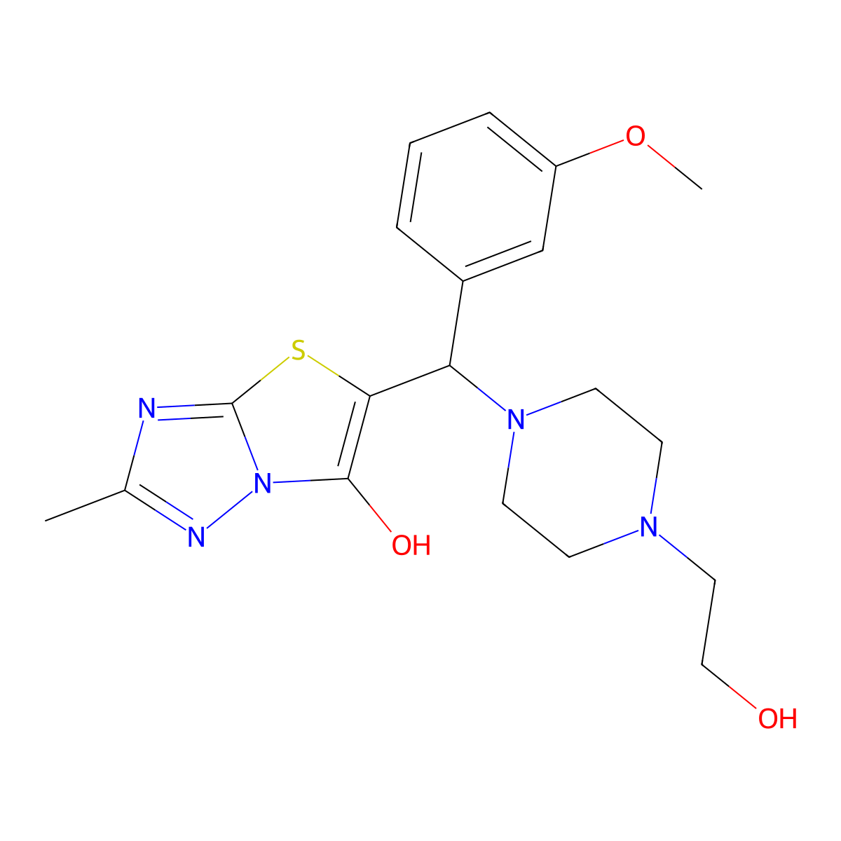 5-((4-(2-Hydroxyethyl)piperazin-1-yl)(3-methoxyphenyl)methyl)-2-methylthiazolo[3,2-b][1,2,4]triazol-6-ol molecular structure, CAS 851969-64-7