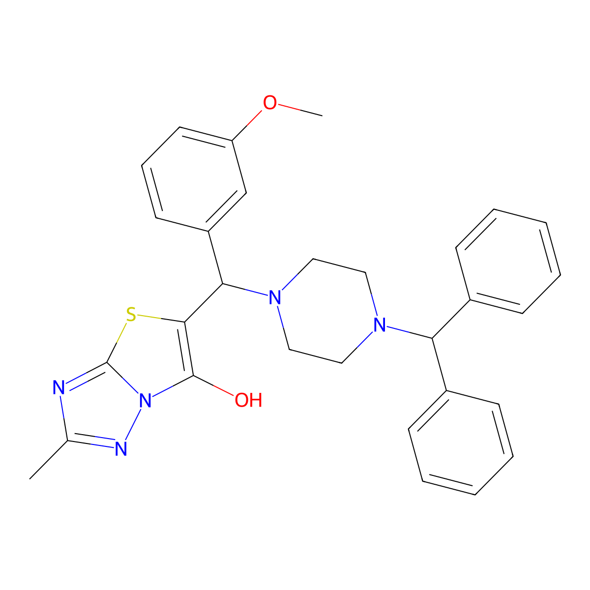 5-((4-Benzhydrylpiperazin-1-yl)(3-methoxyphenyl)methyl)-2-methylthiazolo[3,2-b][1,2,4]triazol-6-ol molecular structure, CAS 851969-65-8