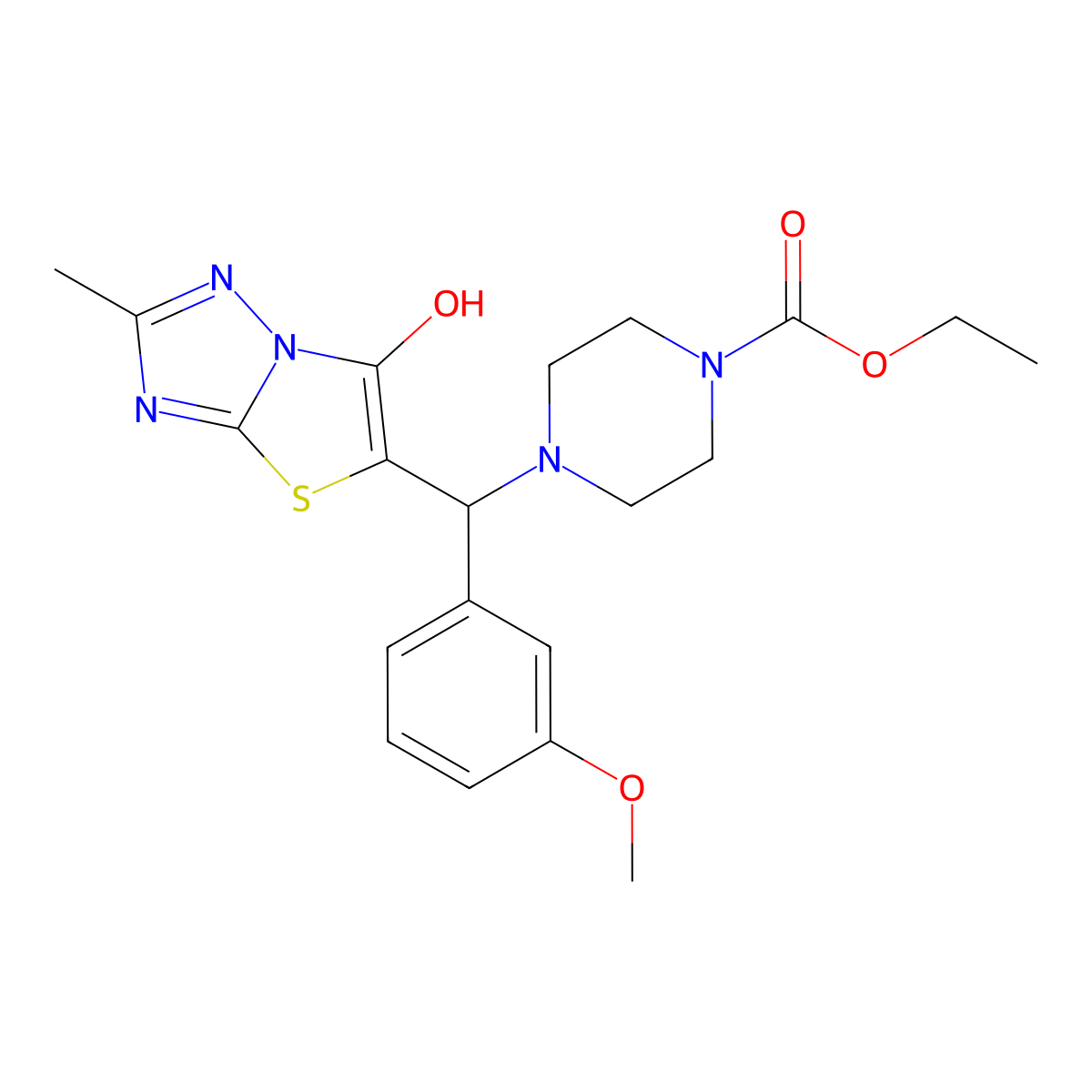 Ethyl 4-((6-hydroxy-2-methylthiazolo[3,2-b][1,2,4]triazol-5-yl)(3-methoxyphenyl)methyl)piperazine-1-carboxylate molecular structure, CAS 851969-66-9