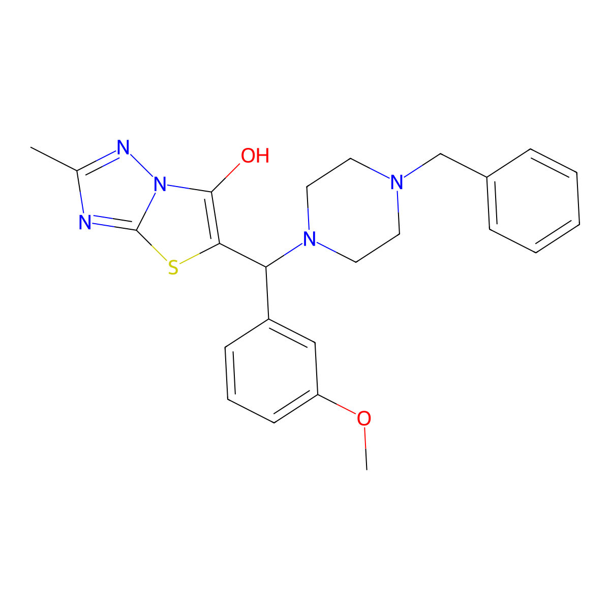 5-((4-Benzylpiperazin-1-yl)(3-methoxyphenyl)methyl)-2-methylthiazolo[3,2-b][1,2,4]triazol-6-ol molecular structure, CAS 851969-67-0